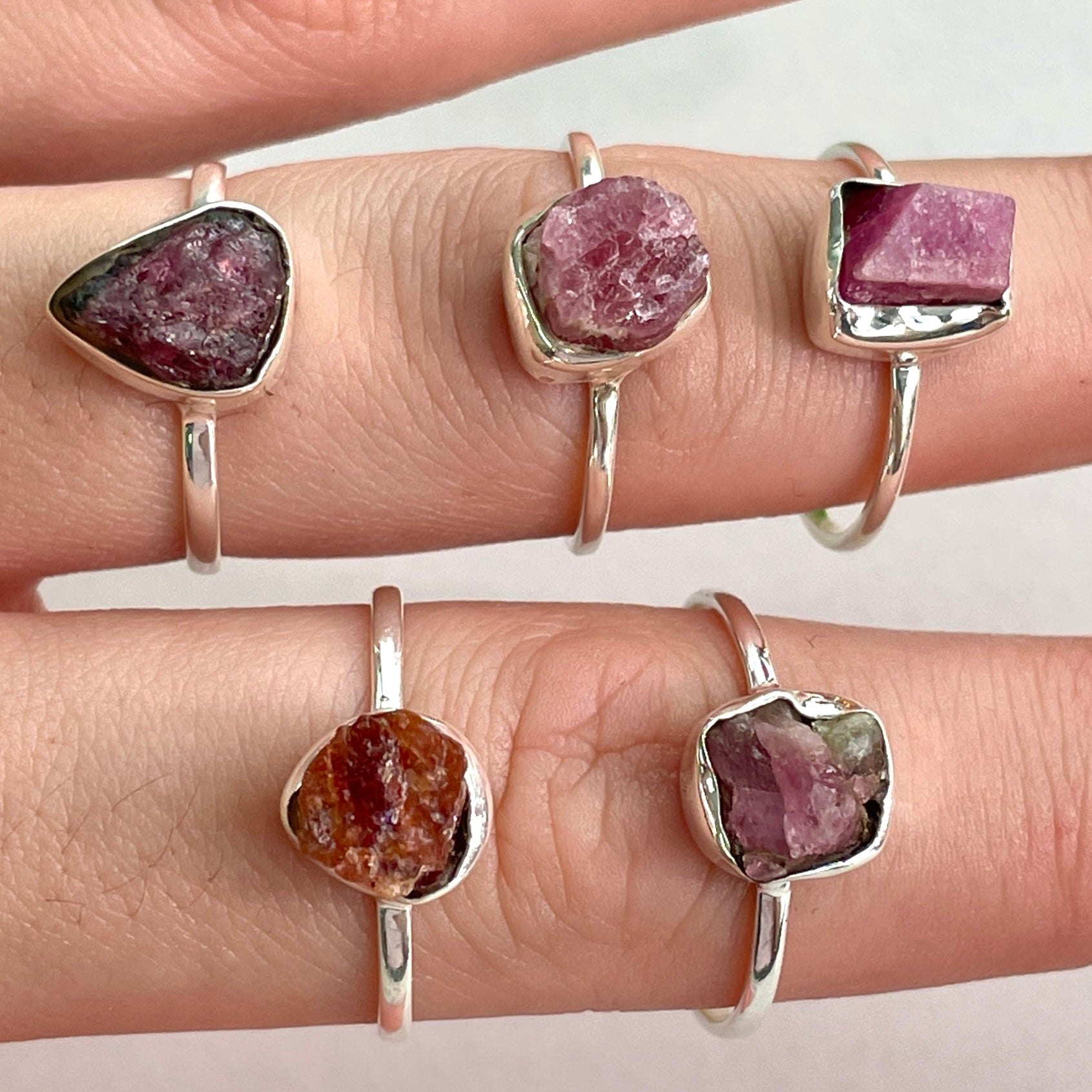 Pink Tourmaline - Rough - St.Silver Ring