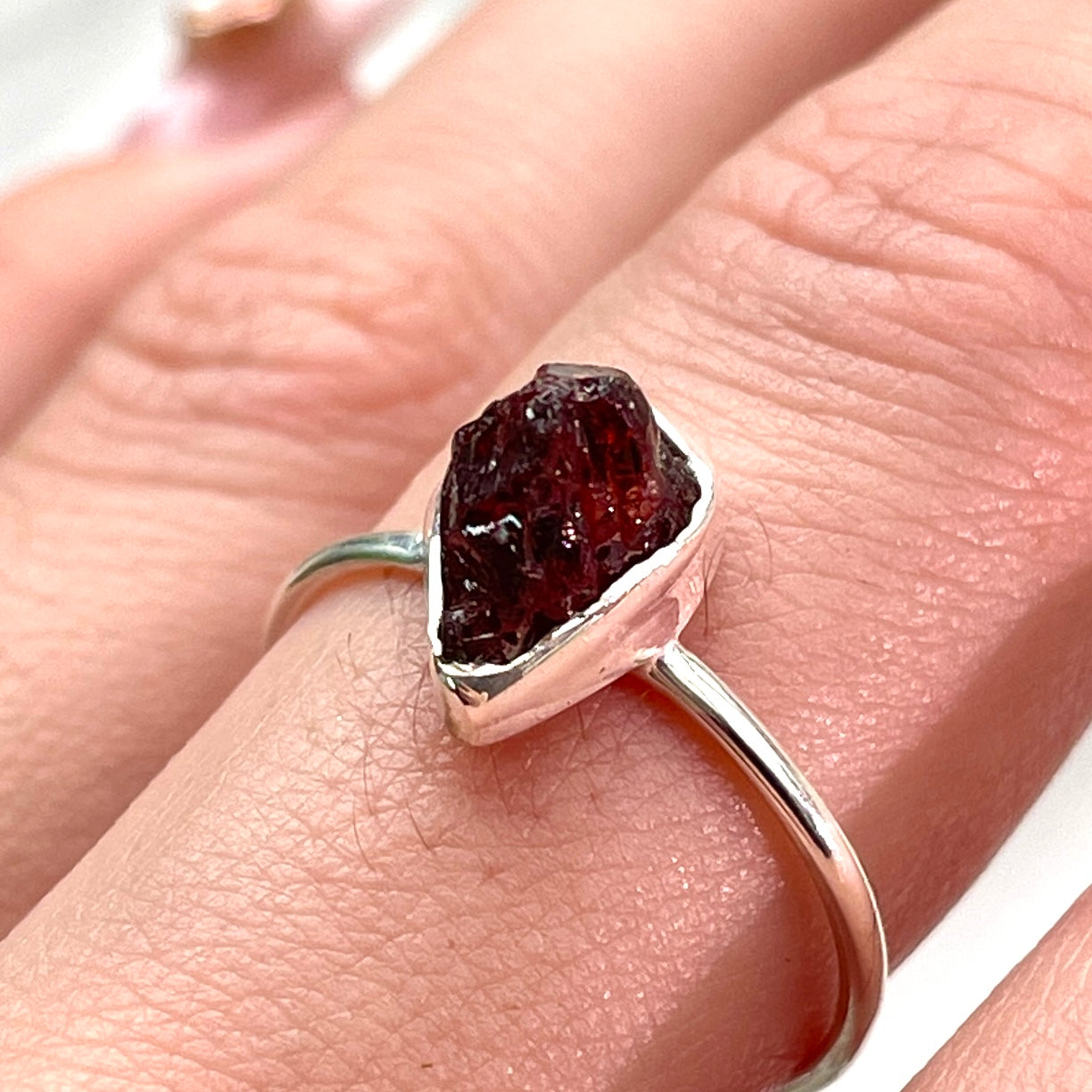 Garnet - Rough - St.Silver Ring