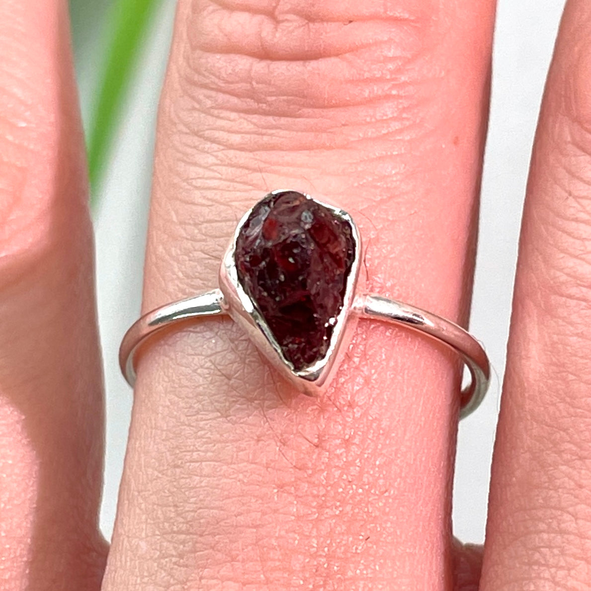 Garnet - Rough - St.Silver Ring