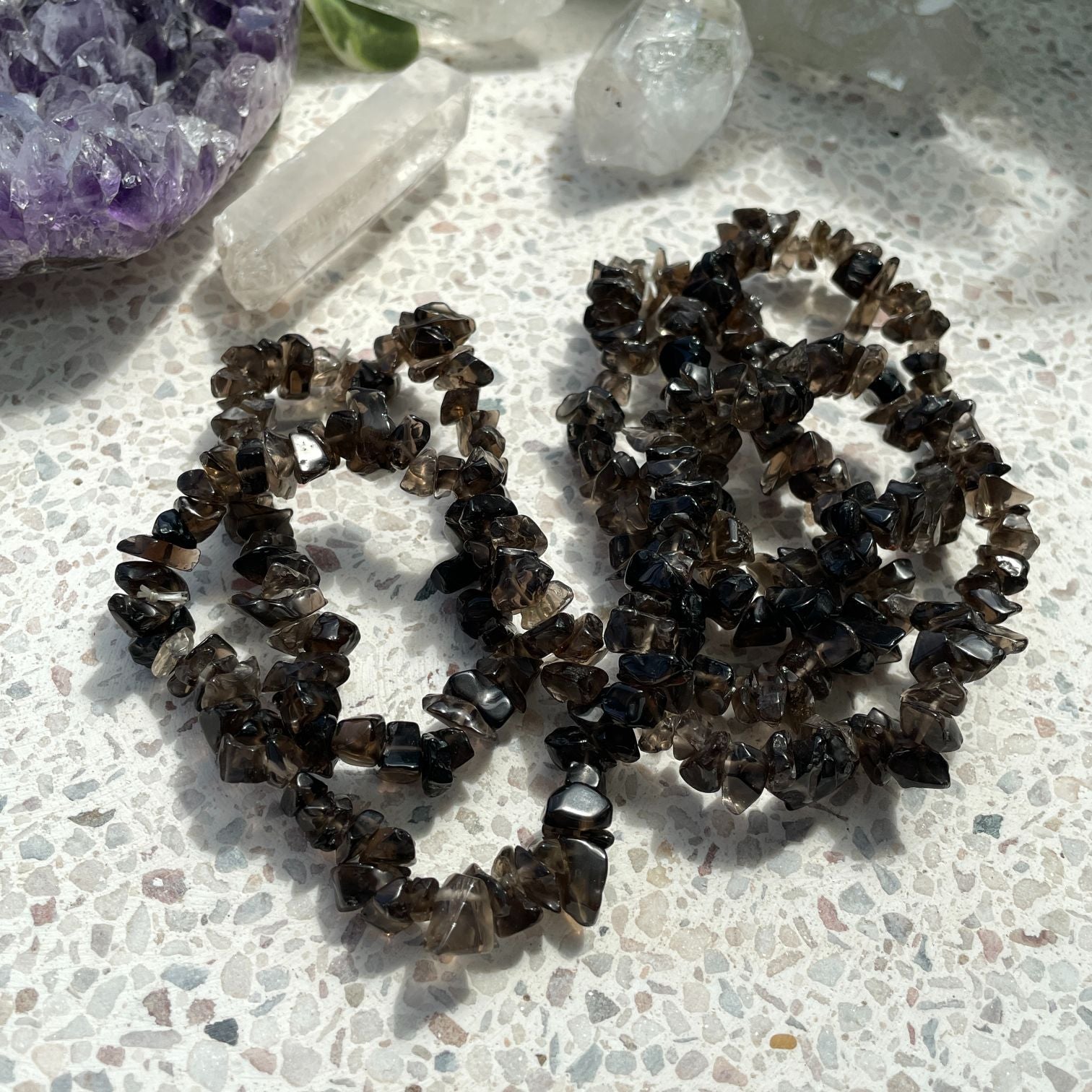 Smoky Quartz Chip Bracelet - Dark