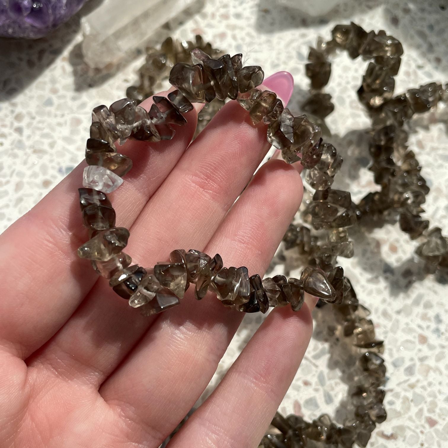 Smoky Quartz Chip Bracelet - Light