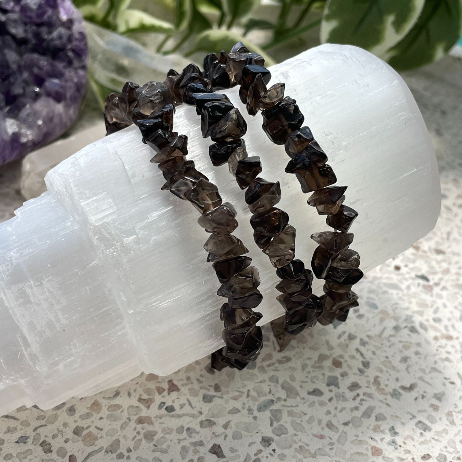 Smoky Quartz Chip Bracelet - Dark