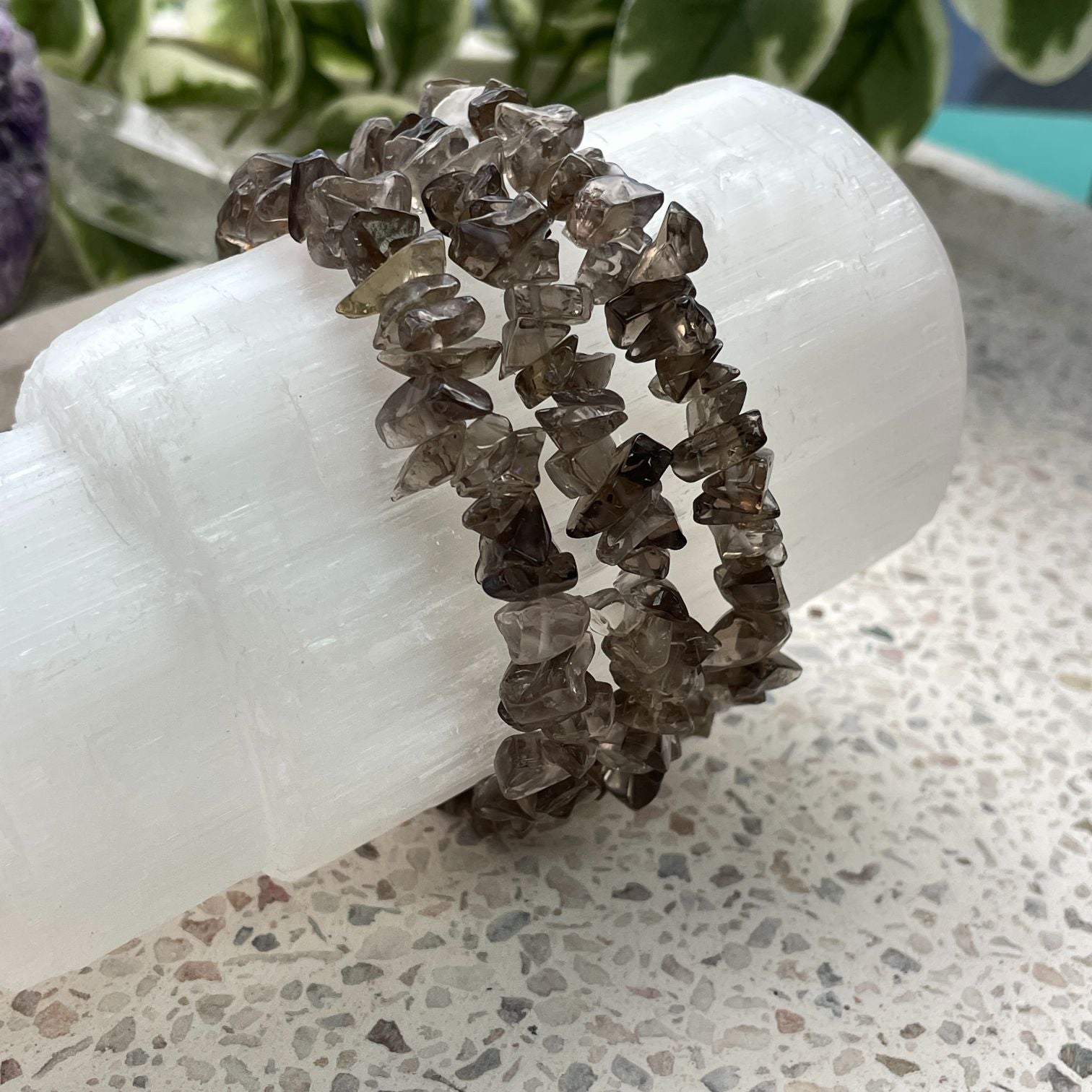 Smoky Quartz Chip Bracelet - Light