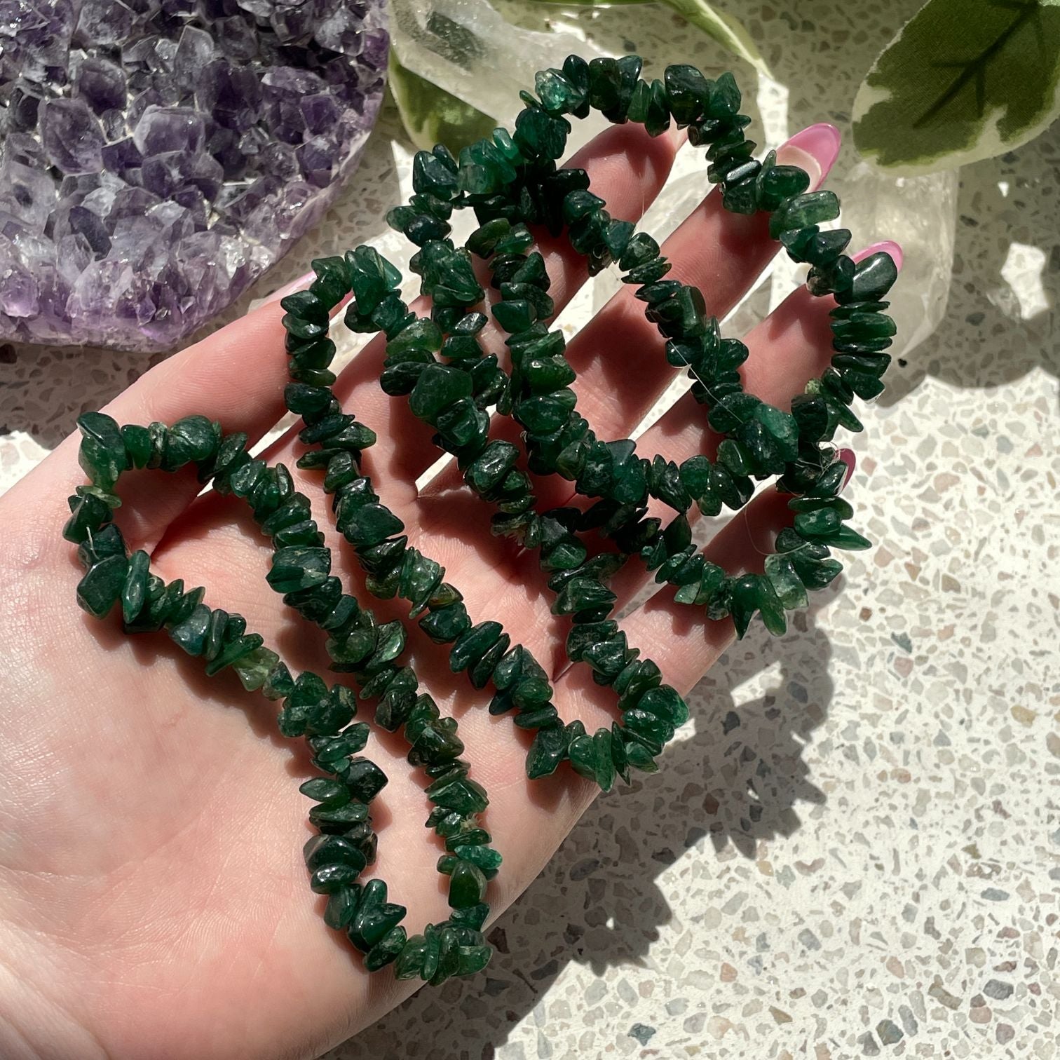 Green Aventurine Chip Bracelet - Dark