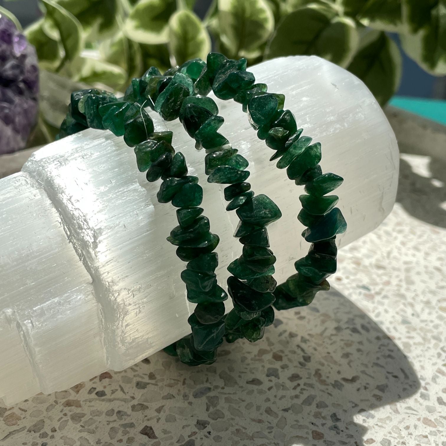 Green Aventurine Chip Bracelet - Dark