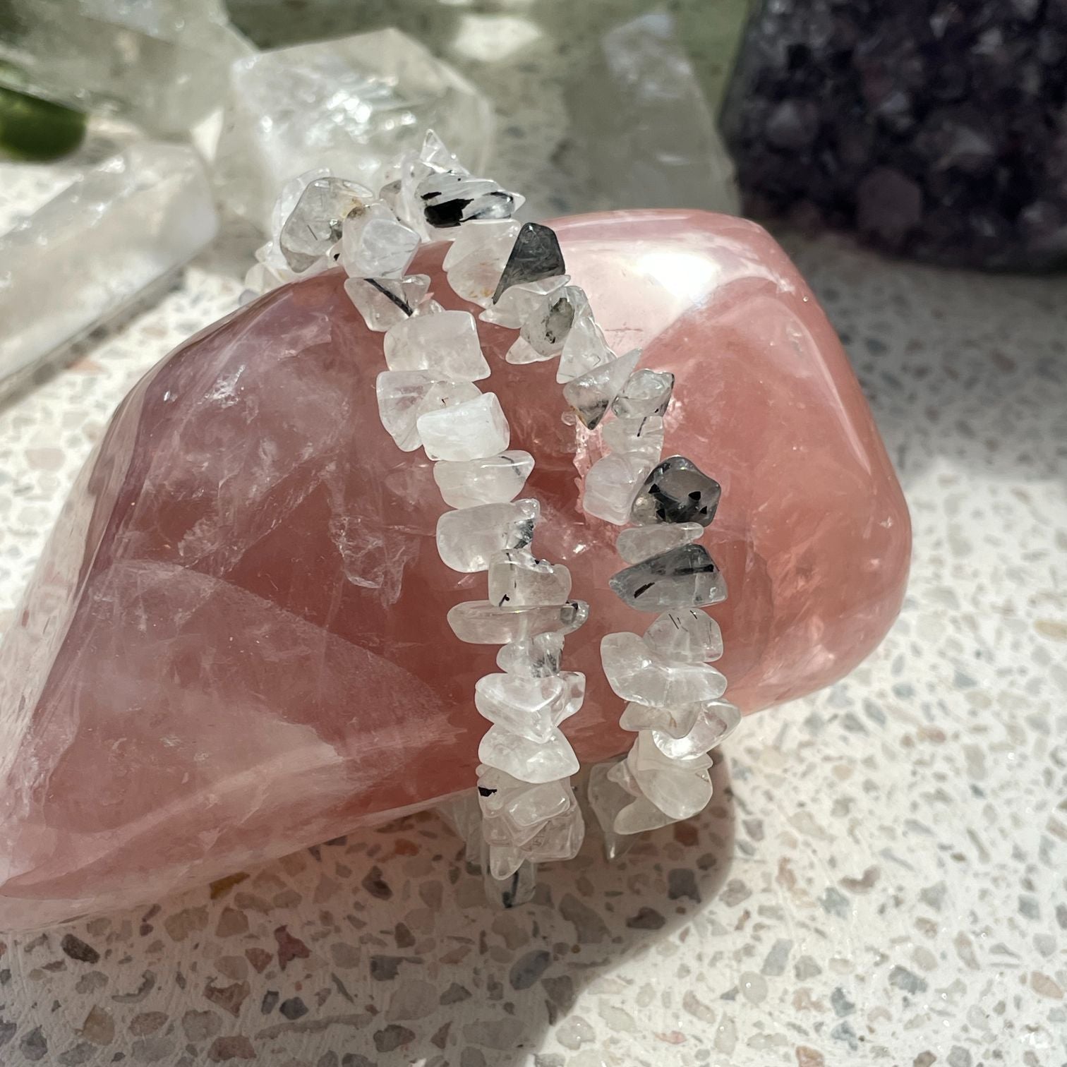 Tourmalinated Quartz Chip Bracelet - Light