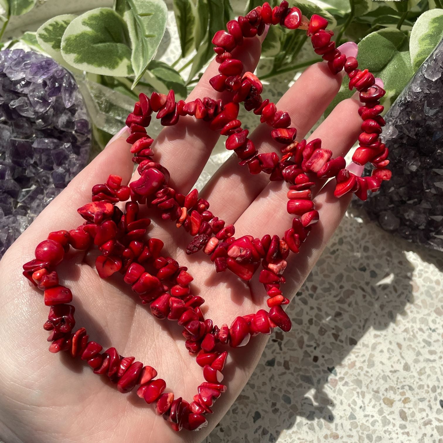 Red Coral Chip Bracelet