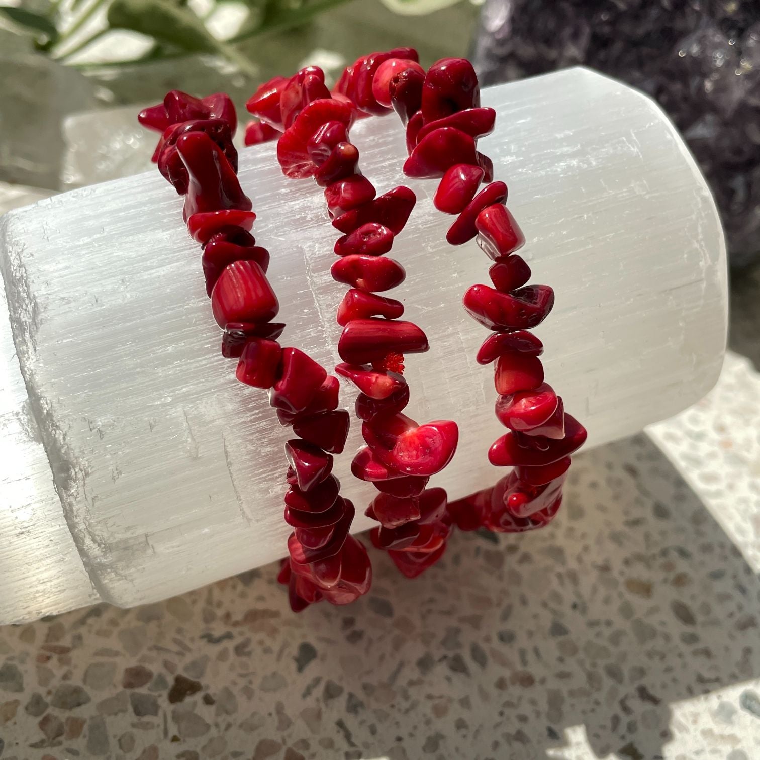 Red Coral Chip Bracelet