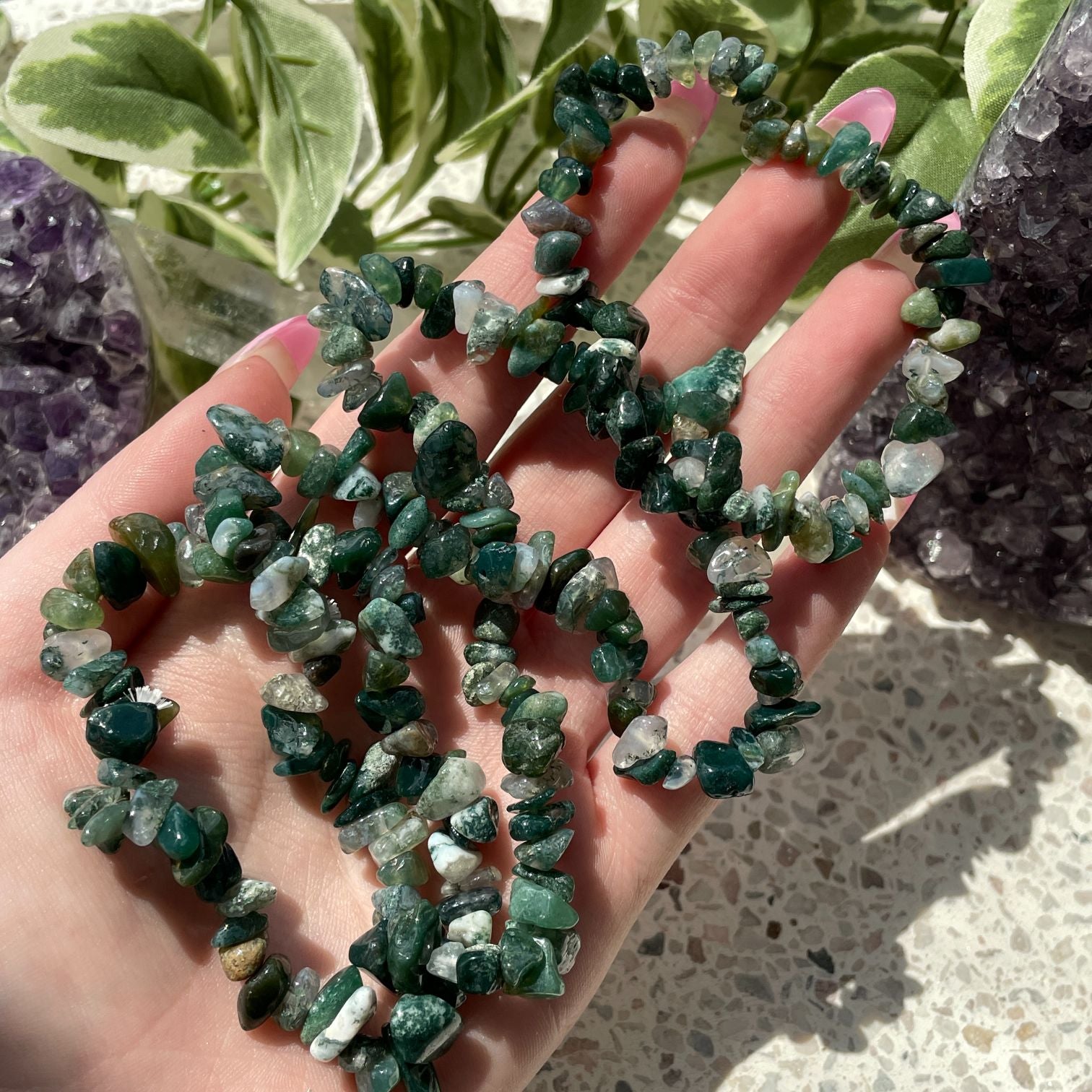 Moss Agate Chip Bracelet
