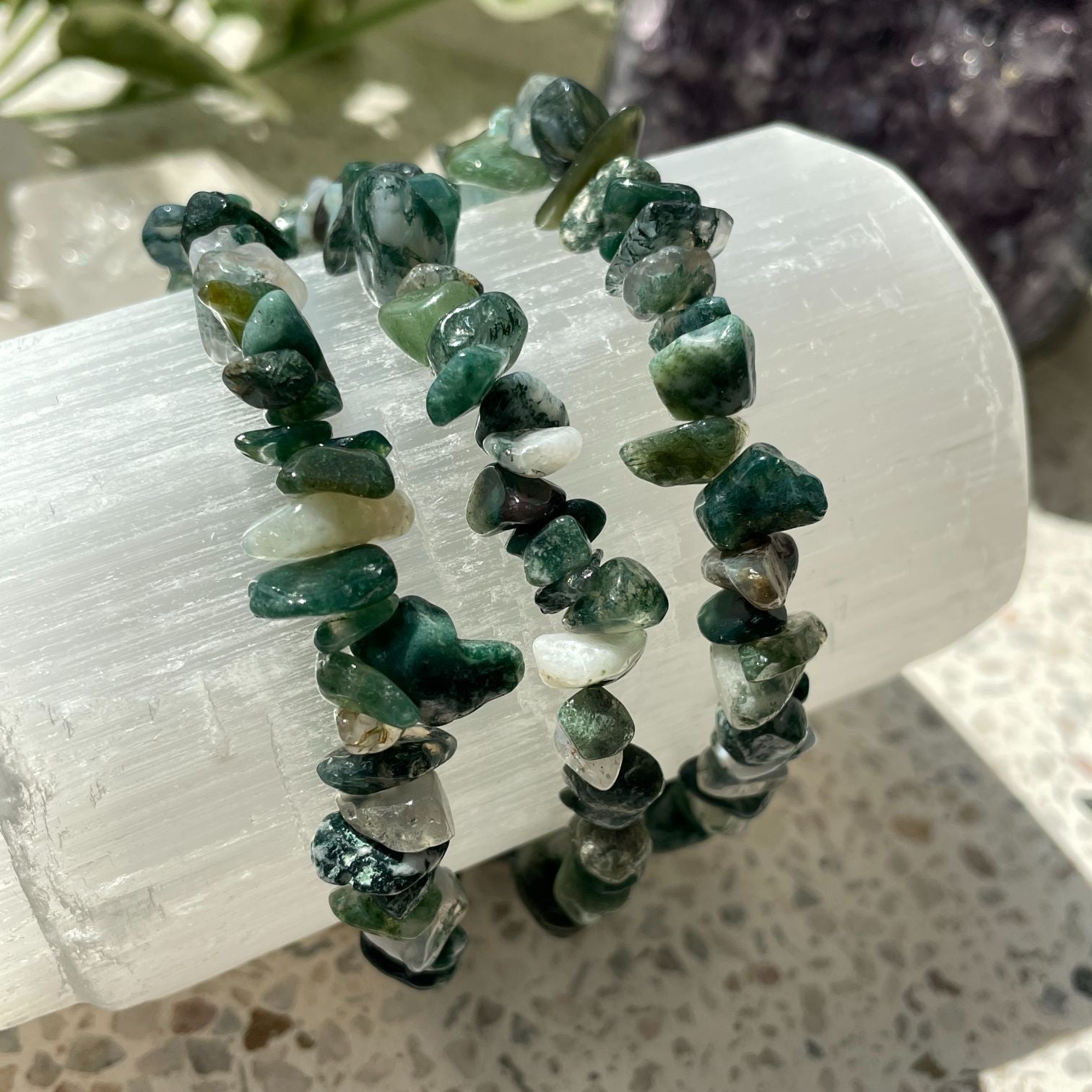 Moss Agate Chip Bracelet