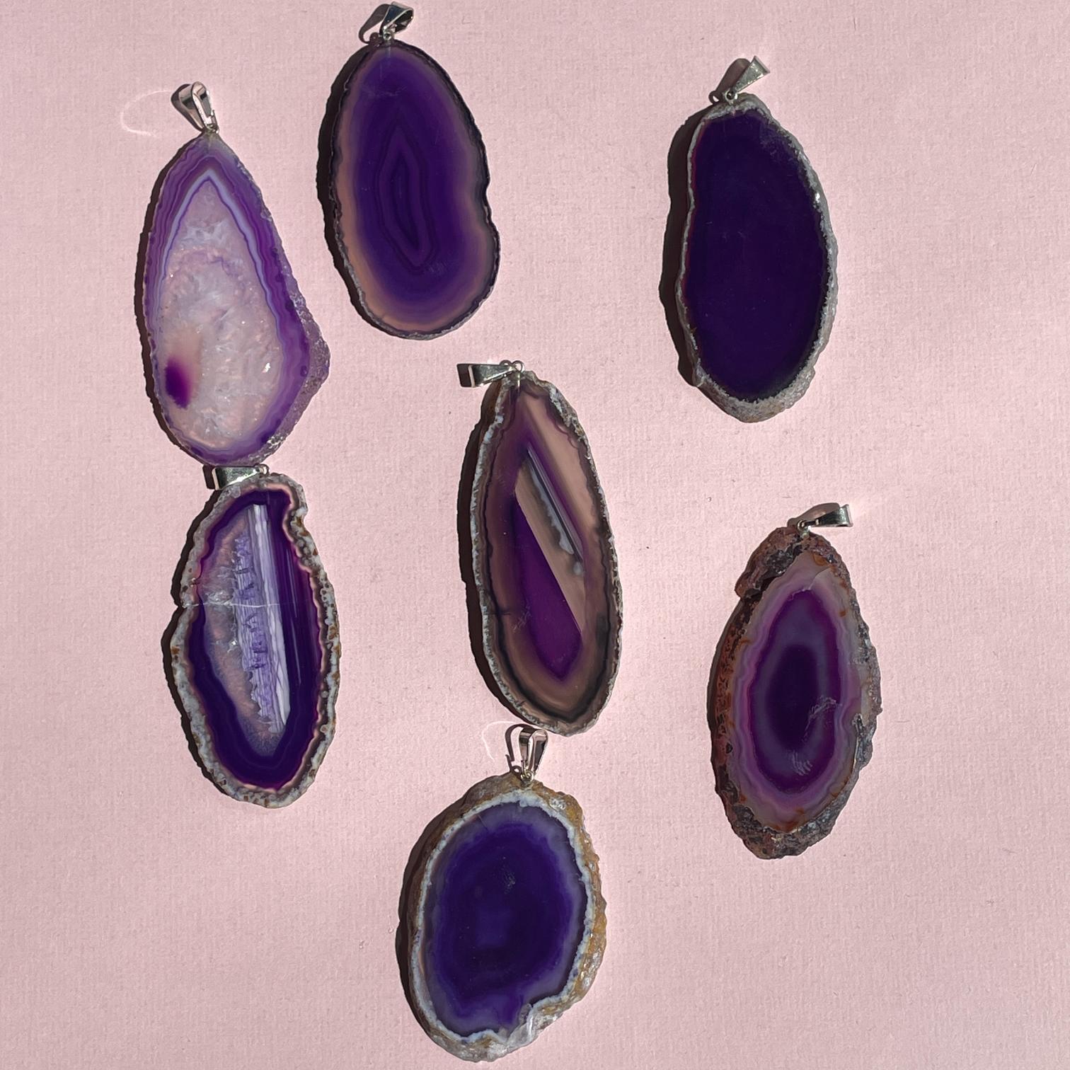 Purple Agate Slice Pendant
