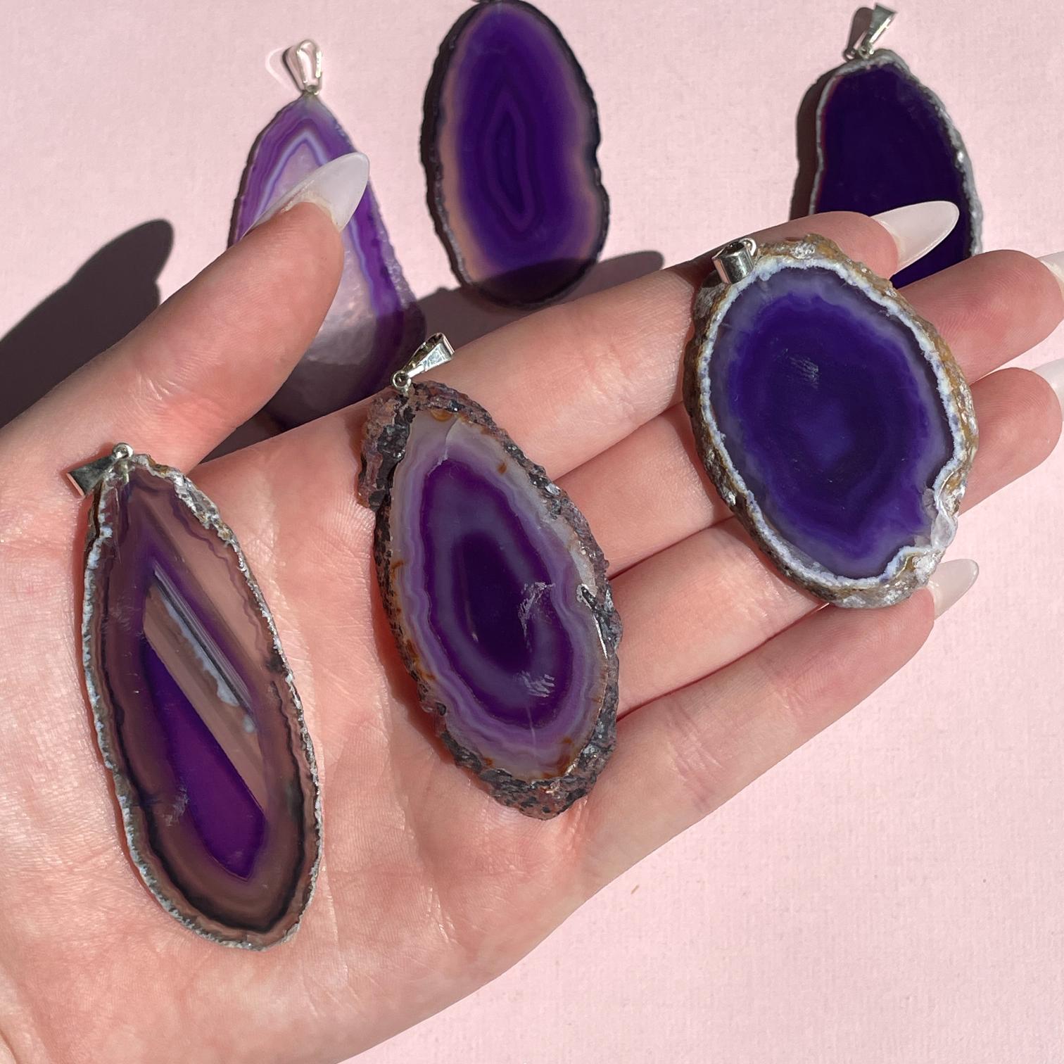 Purple Agate Slice Pendant