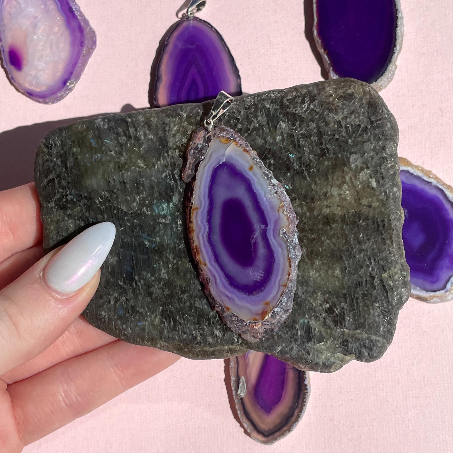 Purple Agate Slice Pendant