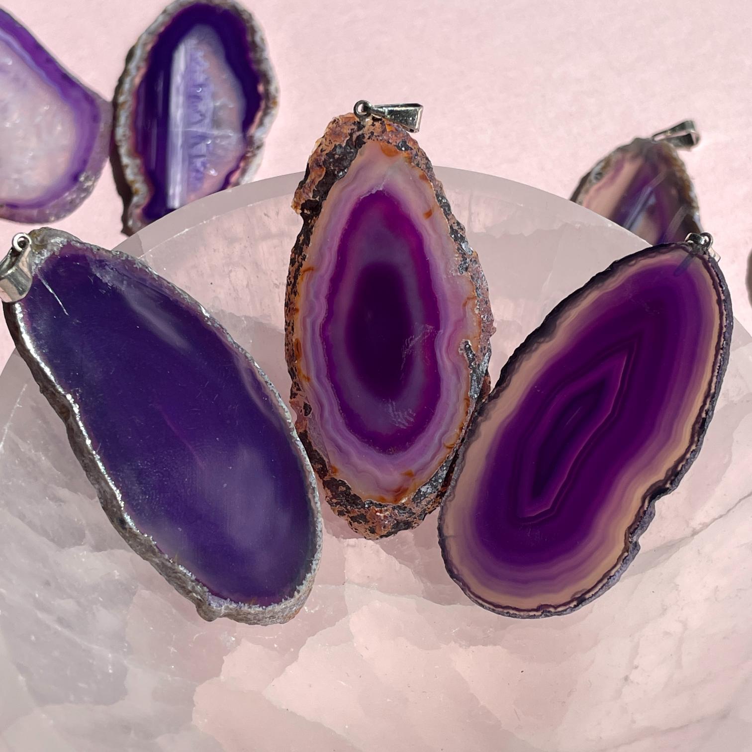 Purple Agate Slice Pendant