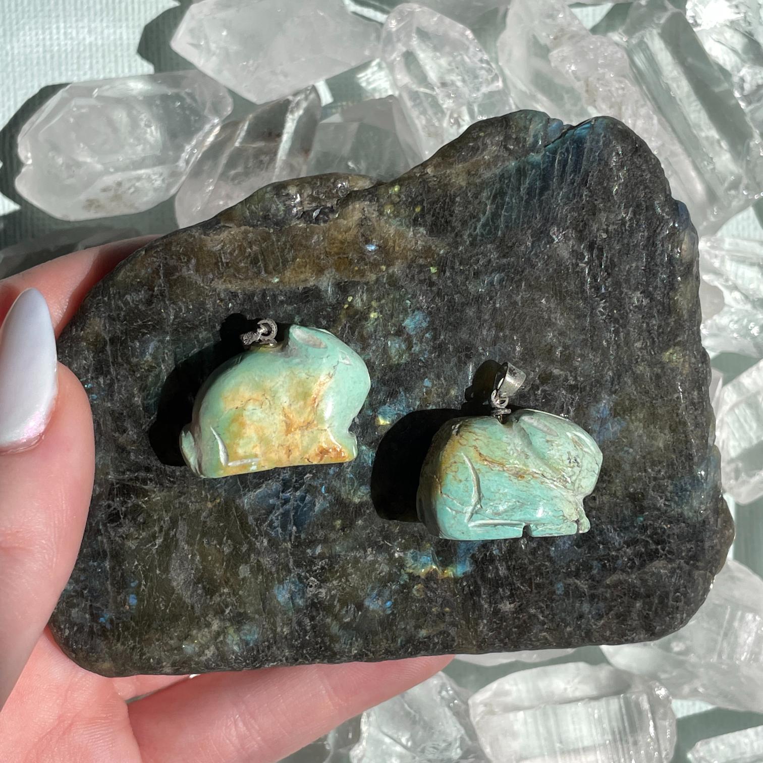 Howlite Turquoise Rabbit Pendants - Pair