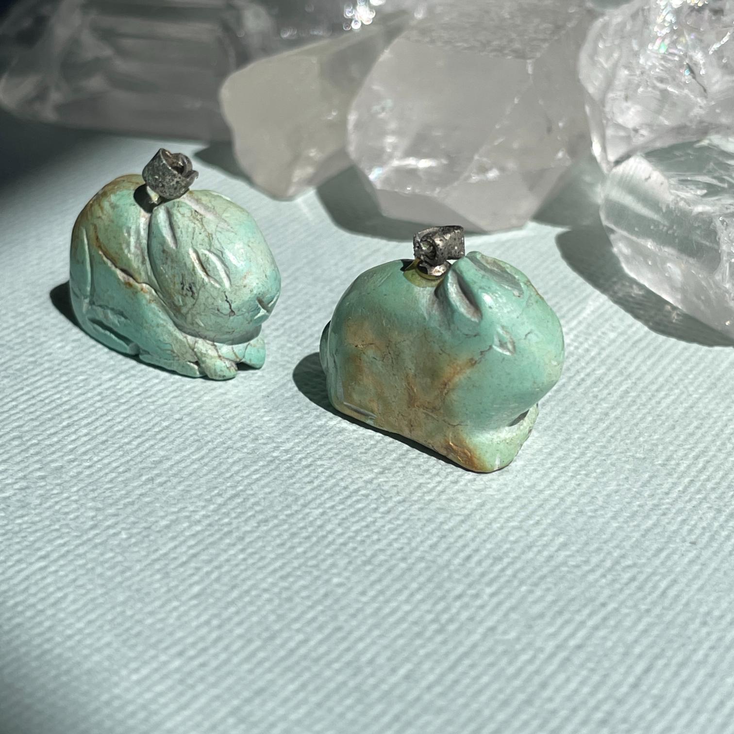 Howlite Turquoise Rabbit Pendants - Pair
