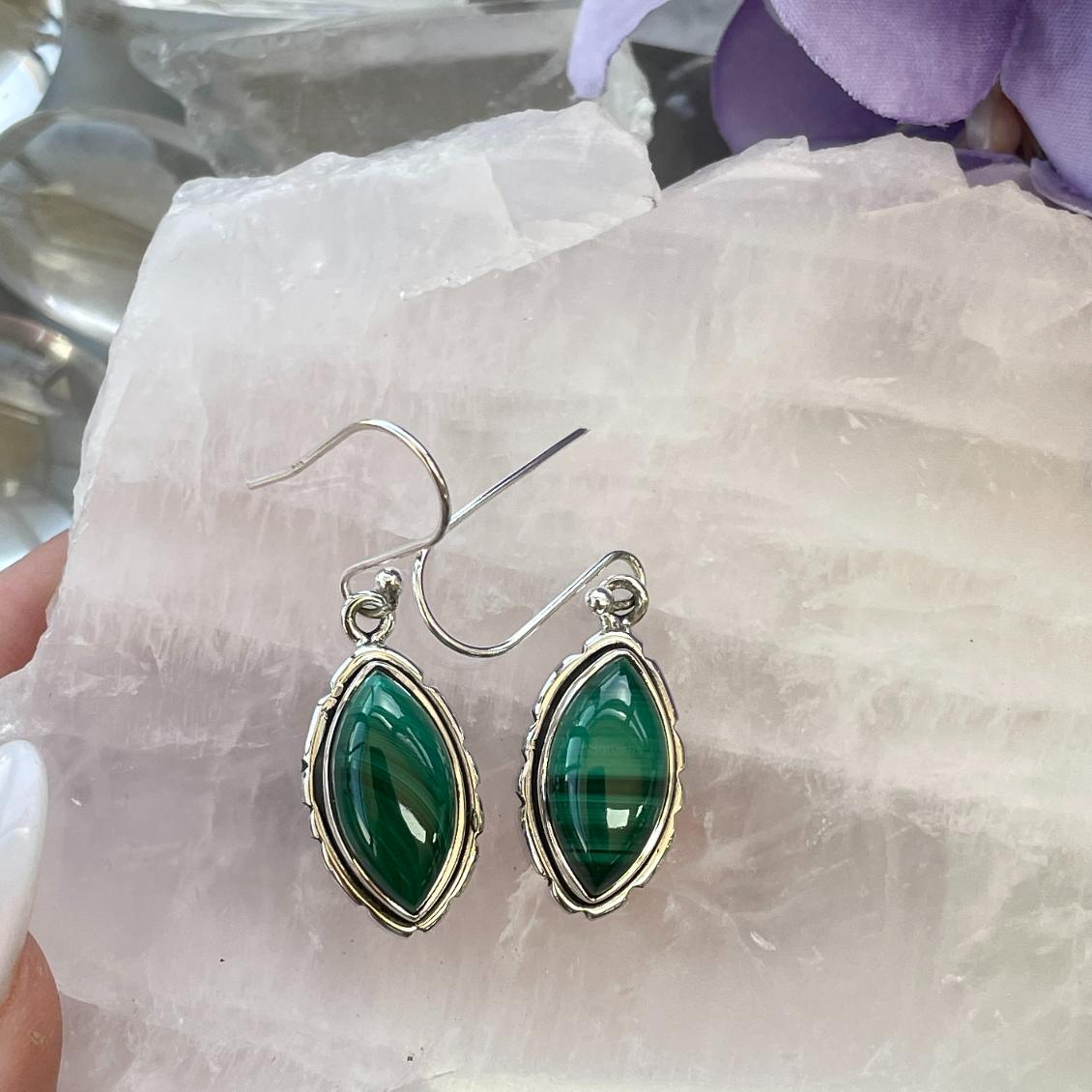 Sterling Silver Earrings - Malachite - 07