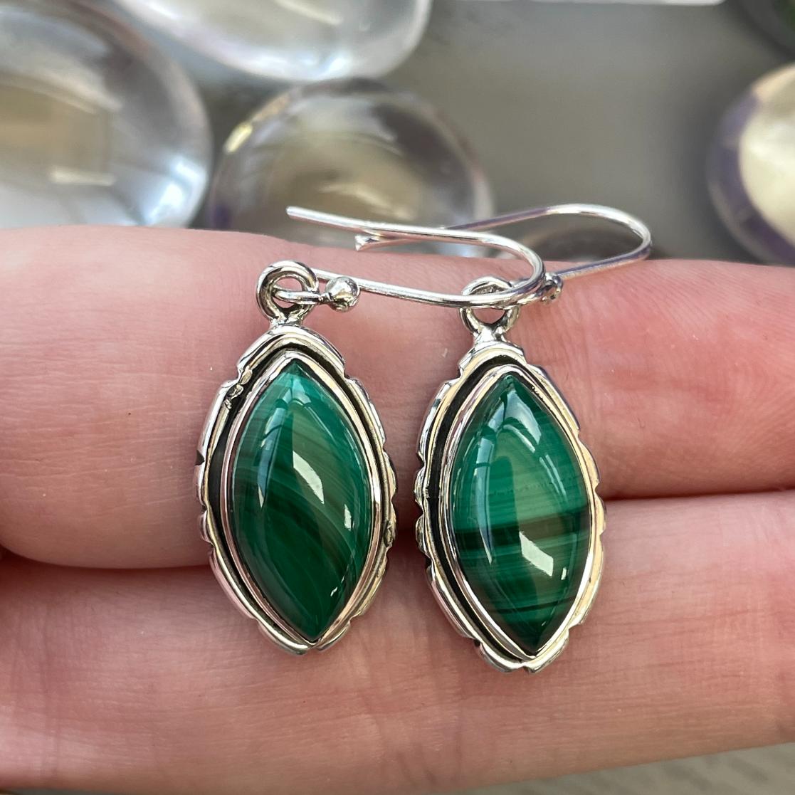 Sterling Silver Earrings - Malachite - 07
