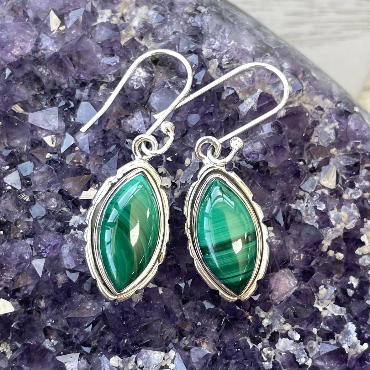 Sterling Silver Earrings - Malachite - 07