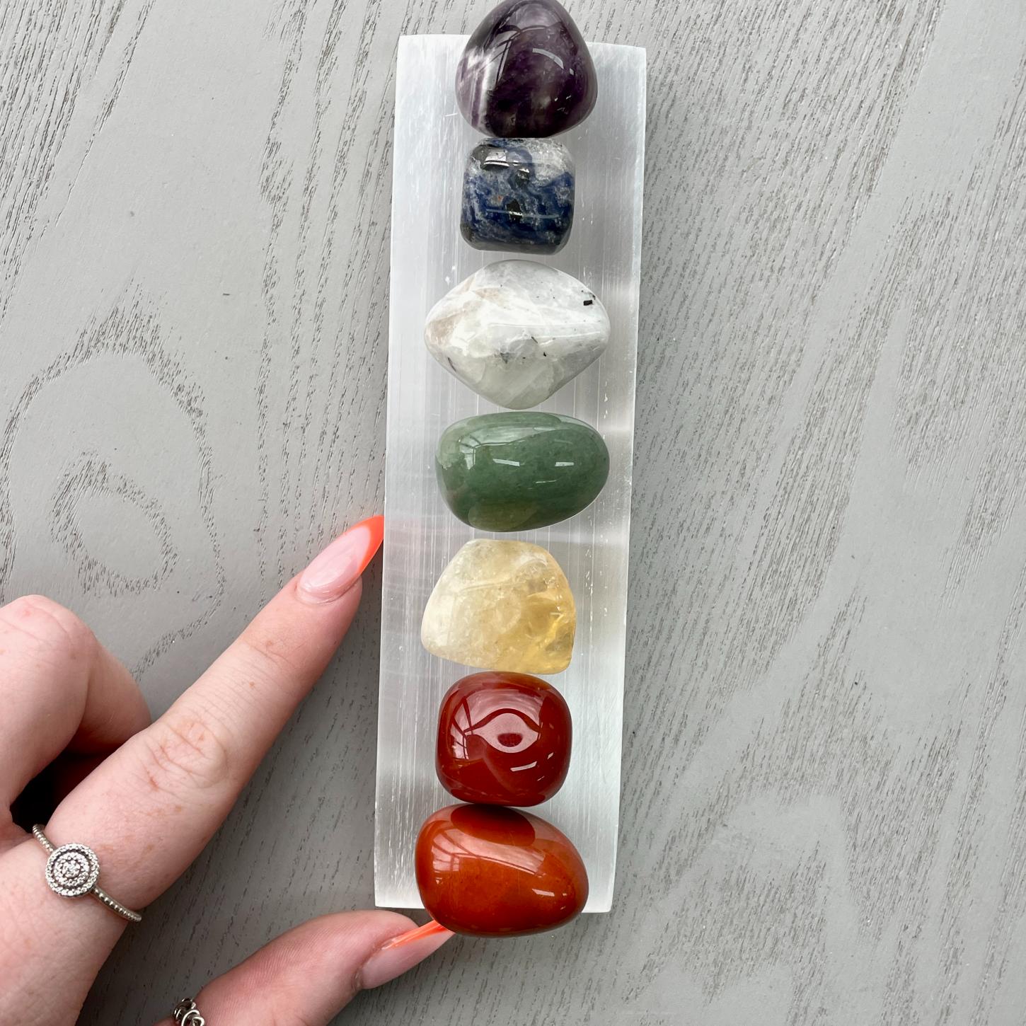Chakra Tumbled Pack & Selenite Plate