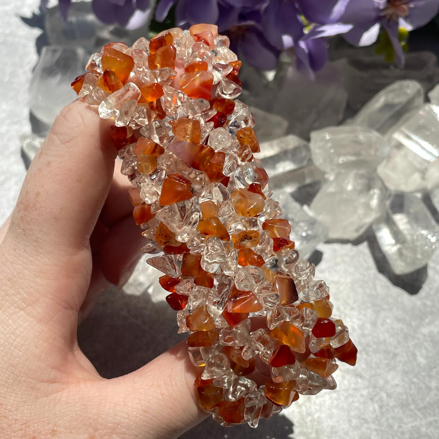 Carnelian and Clear Quartz Chip Bracelet
