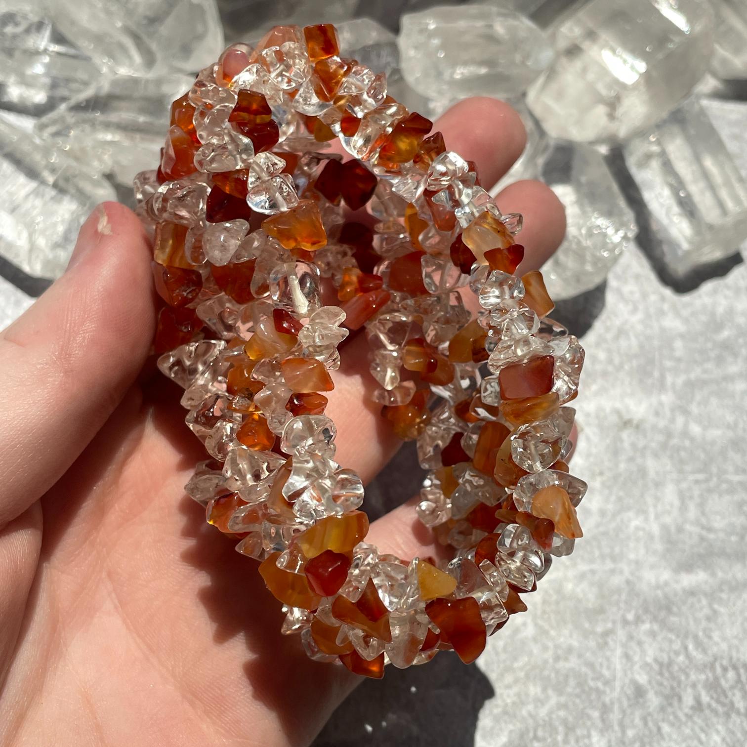 Carnelian and Clear Quartz Chip Bracelet