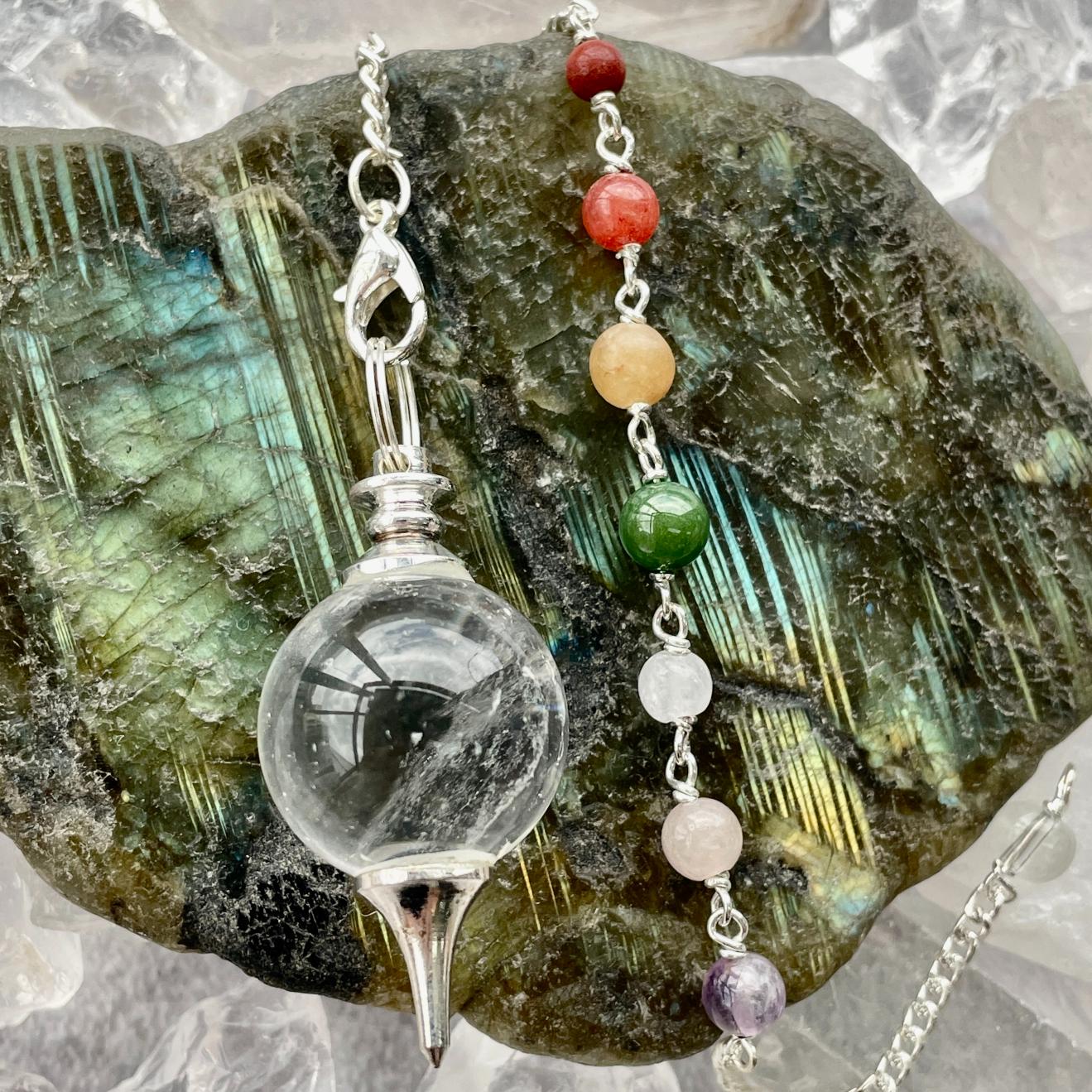 Clear Qtz-Ball Pendulum-Chakra Chain