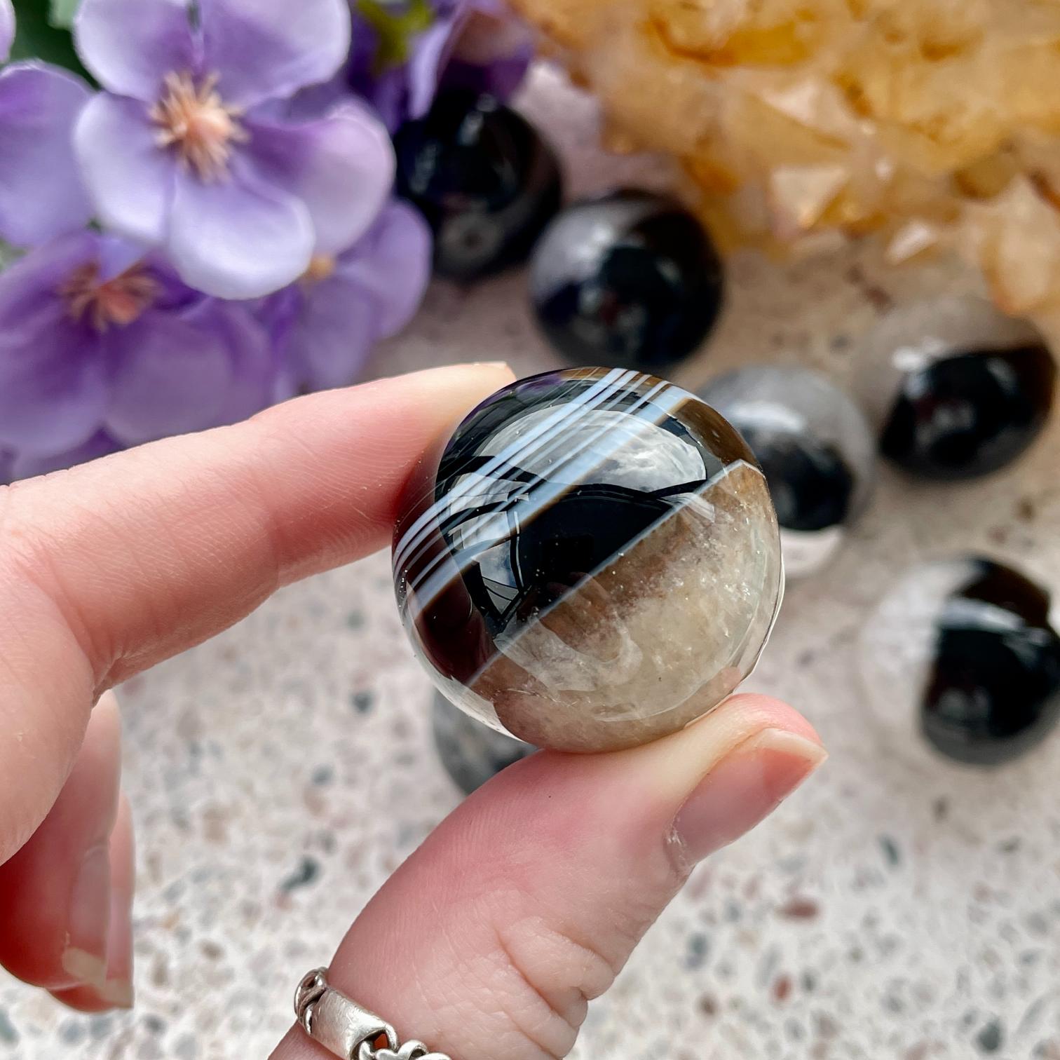 Black Agate & Quartz Sphere - 3cm