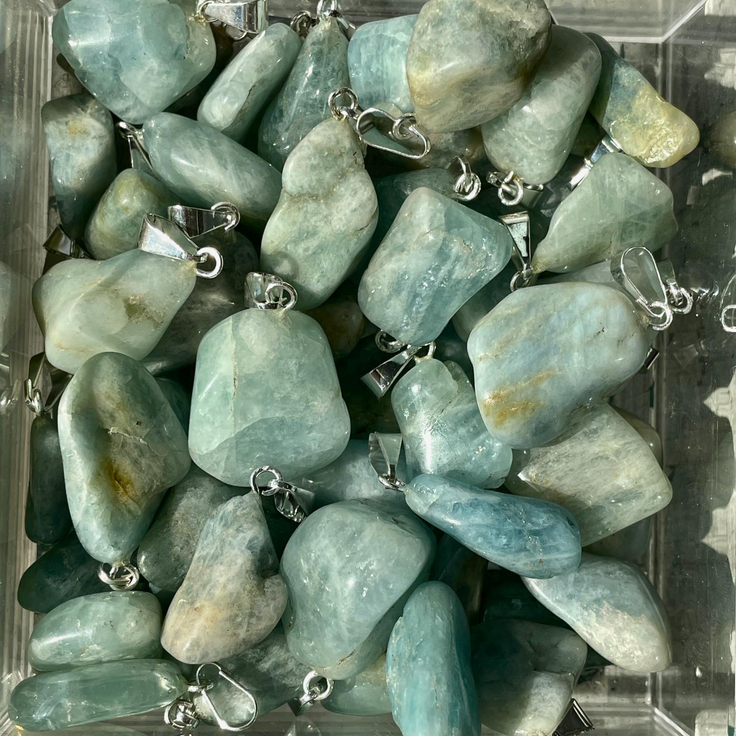 Tumbled Mini Pendant - Aquamarine DARK