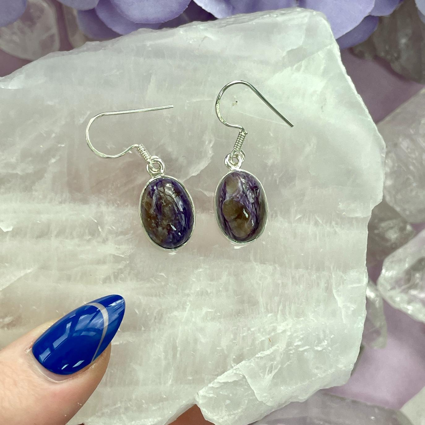 Sterling Silver Earrings - Charoite - 01