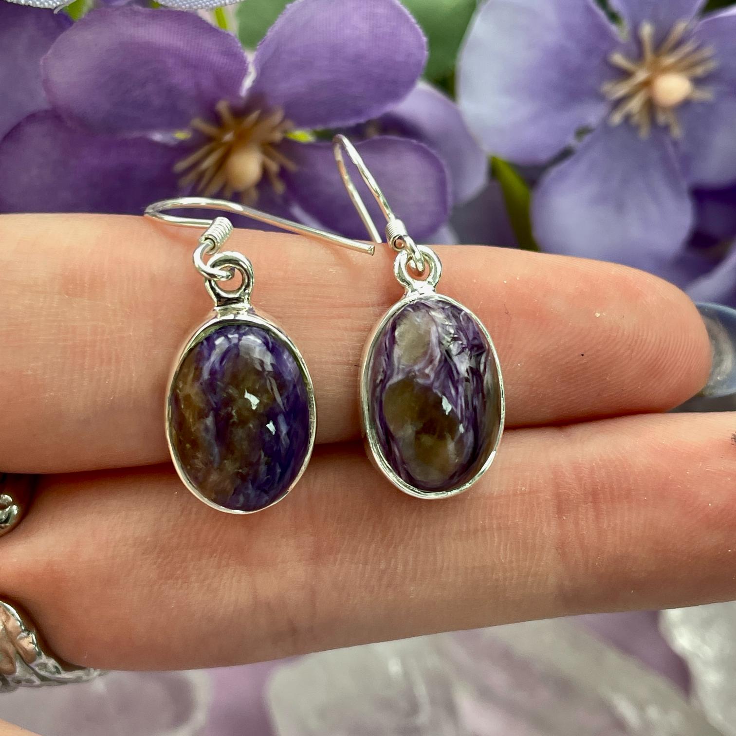Sterling Silver Earrings - Charoite - 01