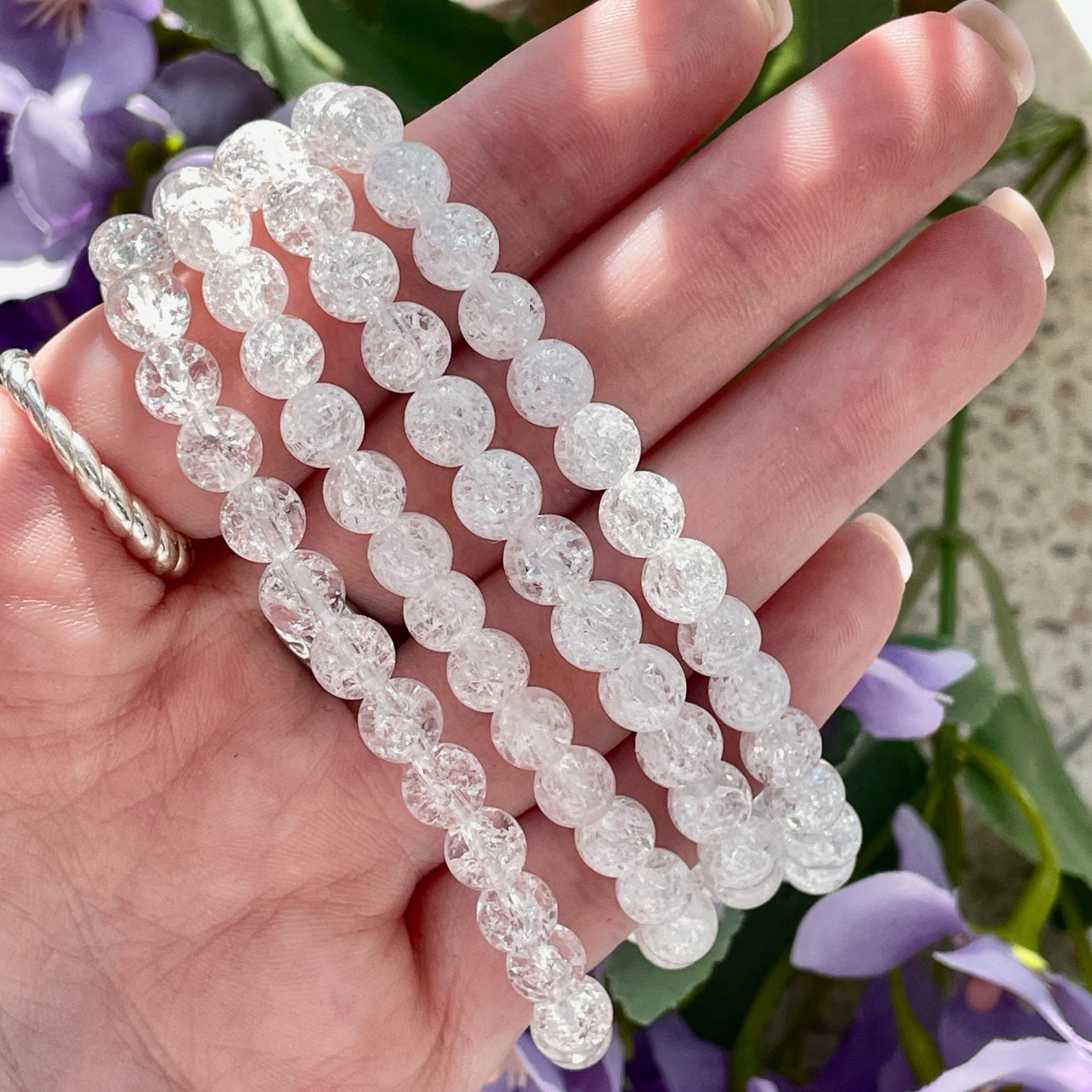 Cracked Clear Qtz Bead Bracelet - 6mm