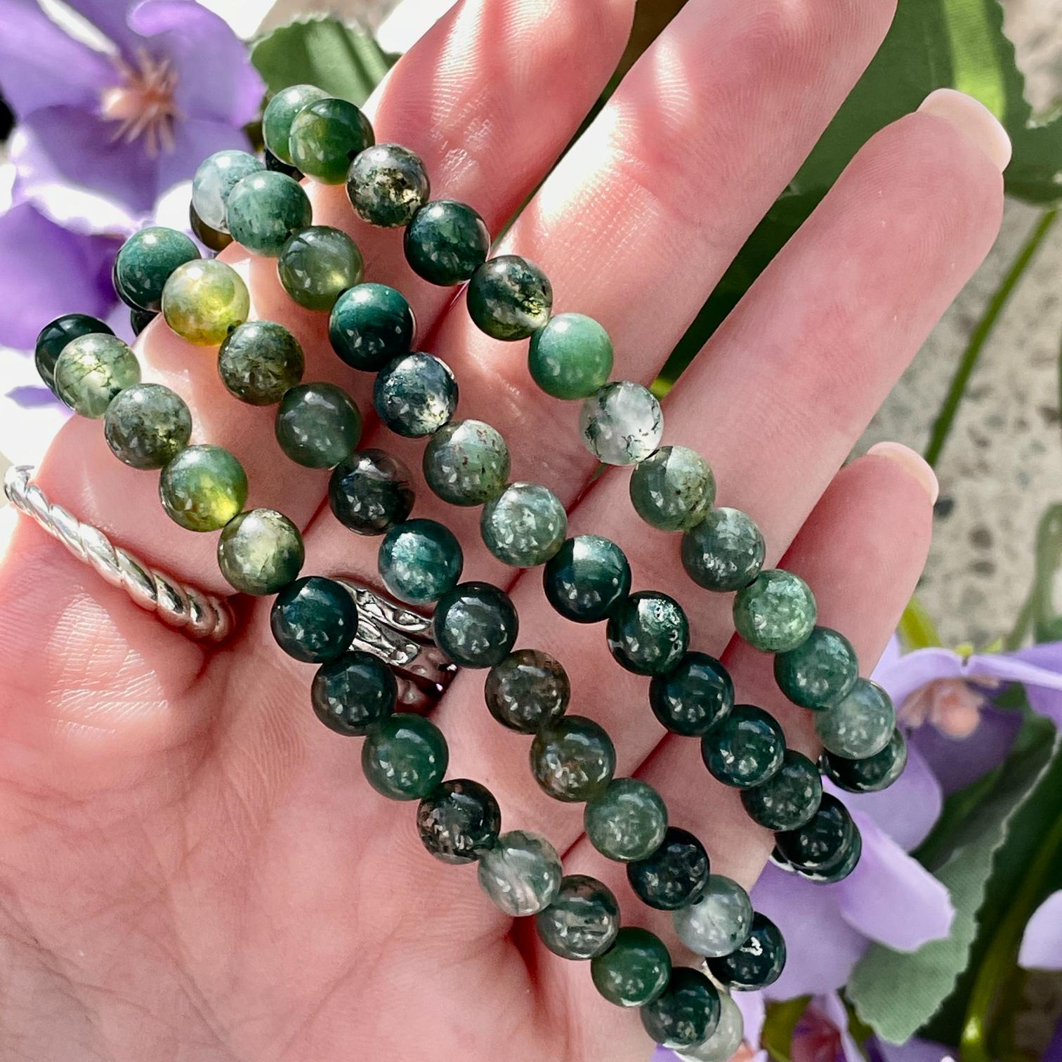 Moss Agate Beads Bracelet 6mm