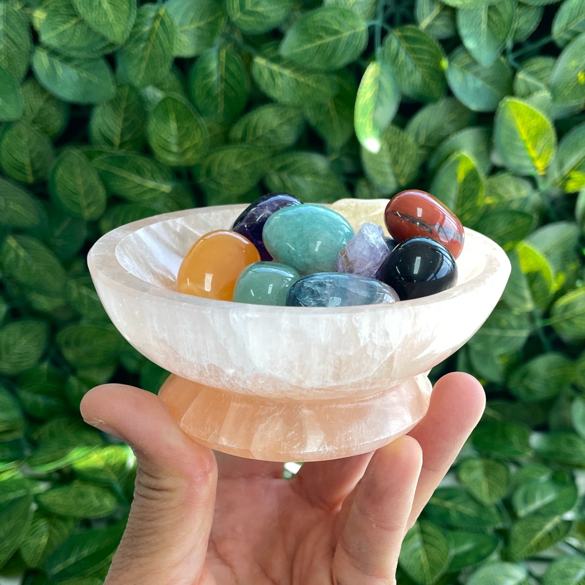 Selenite Orange Bowl With Stand - 10cm