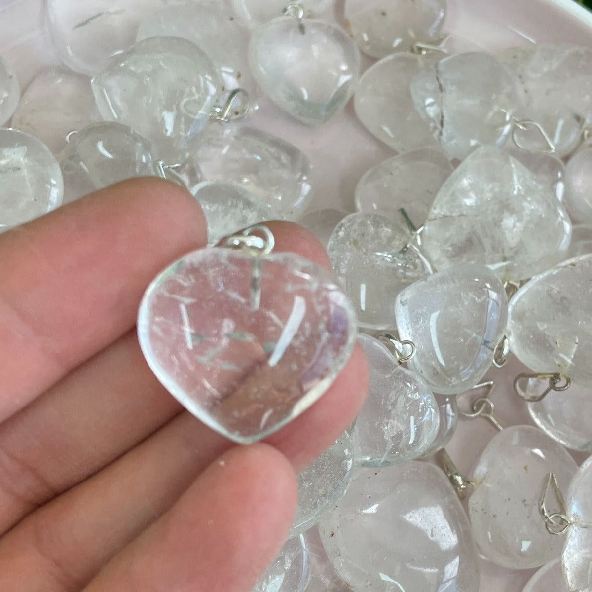 Clear Quartz Heart Pendant - 1pc