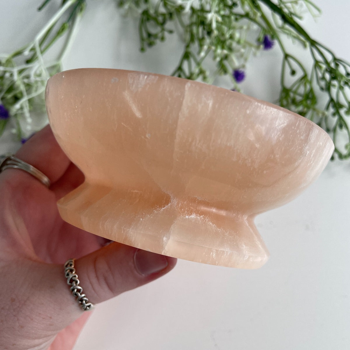 Selenite Orange Bowl With Stand - 10cm