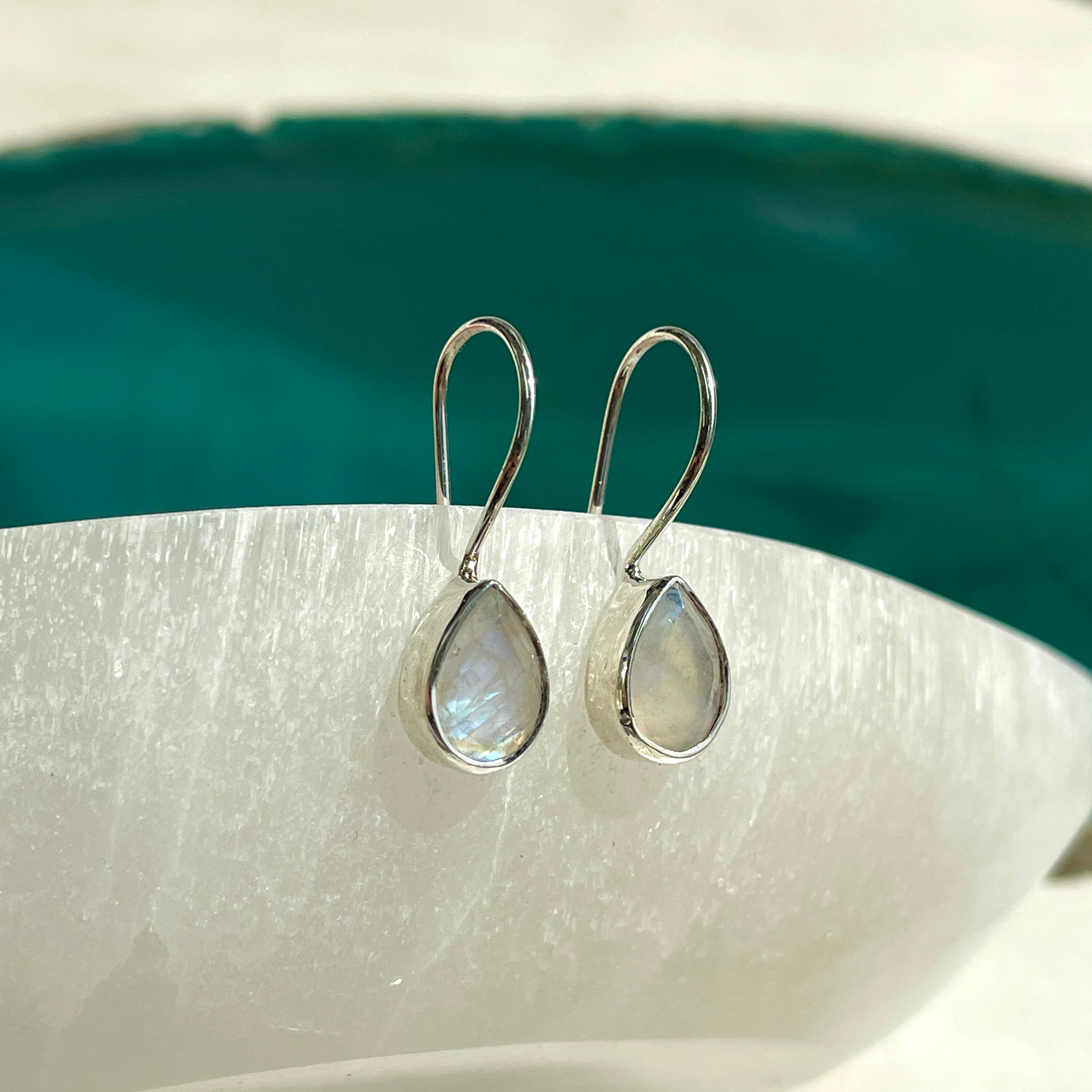 Sterling Silver Earrings  - Rainbow Moonstone - Teardrop