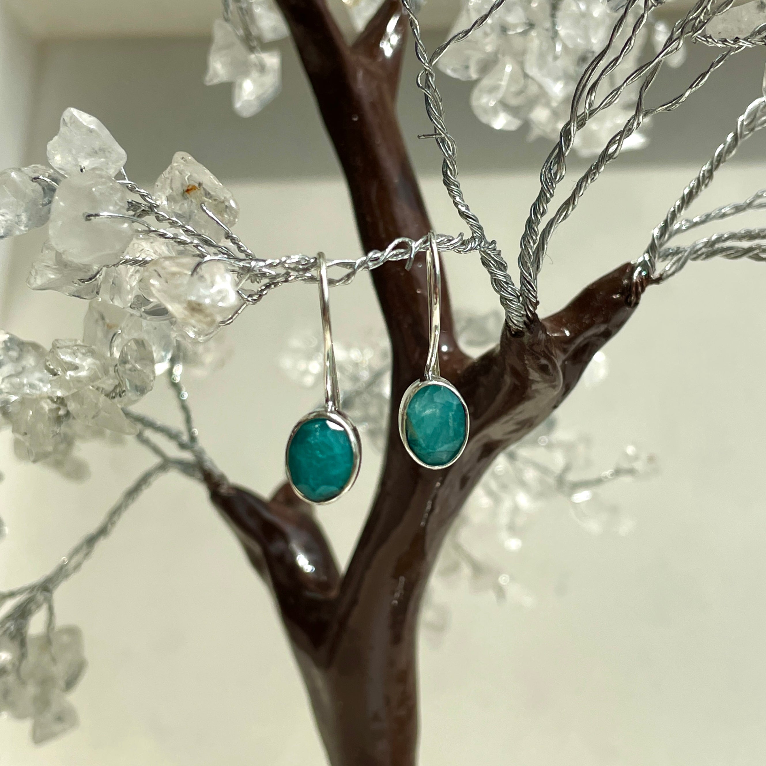 Sterling Silver Earrings - Emerald - Oval