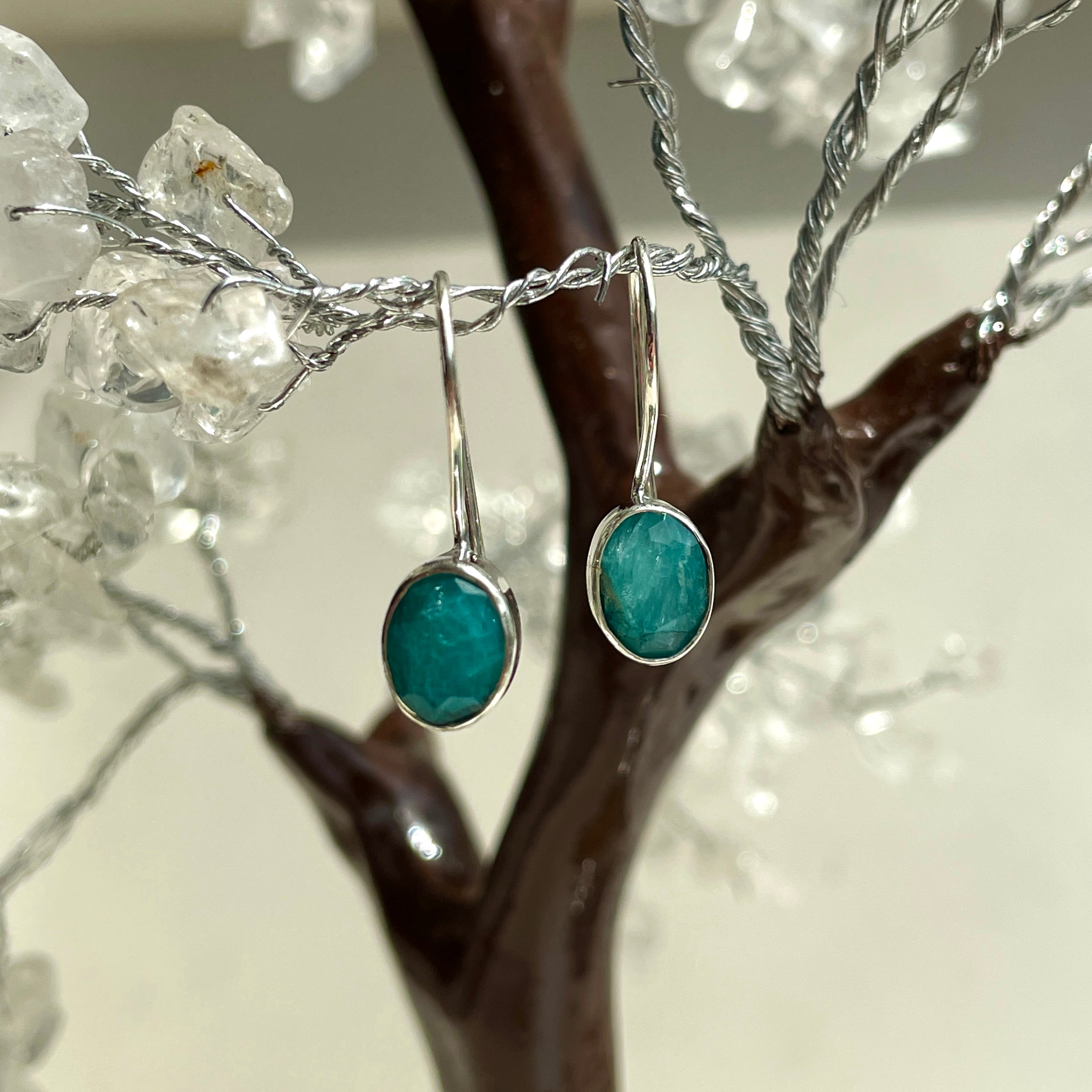 Sterling Silver Earrings - Emerald - Oval