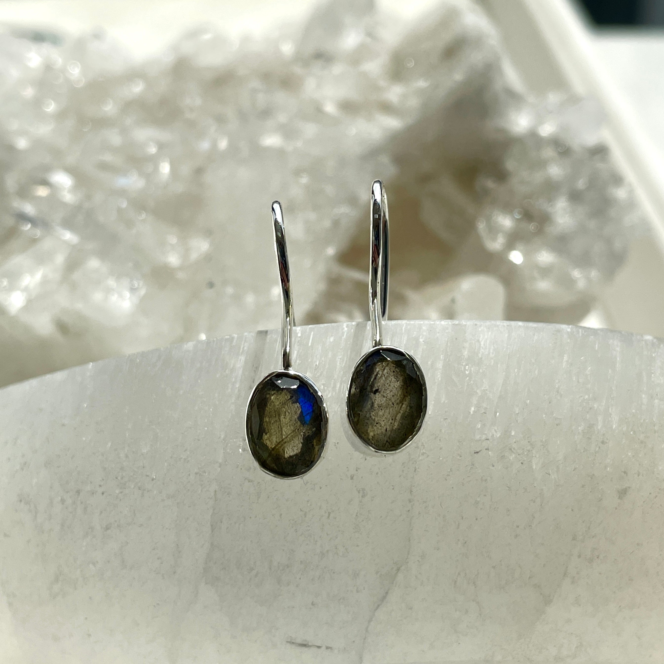 Sterling Silver Earrings - Labradorite - Oval