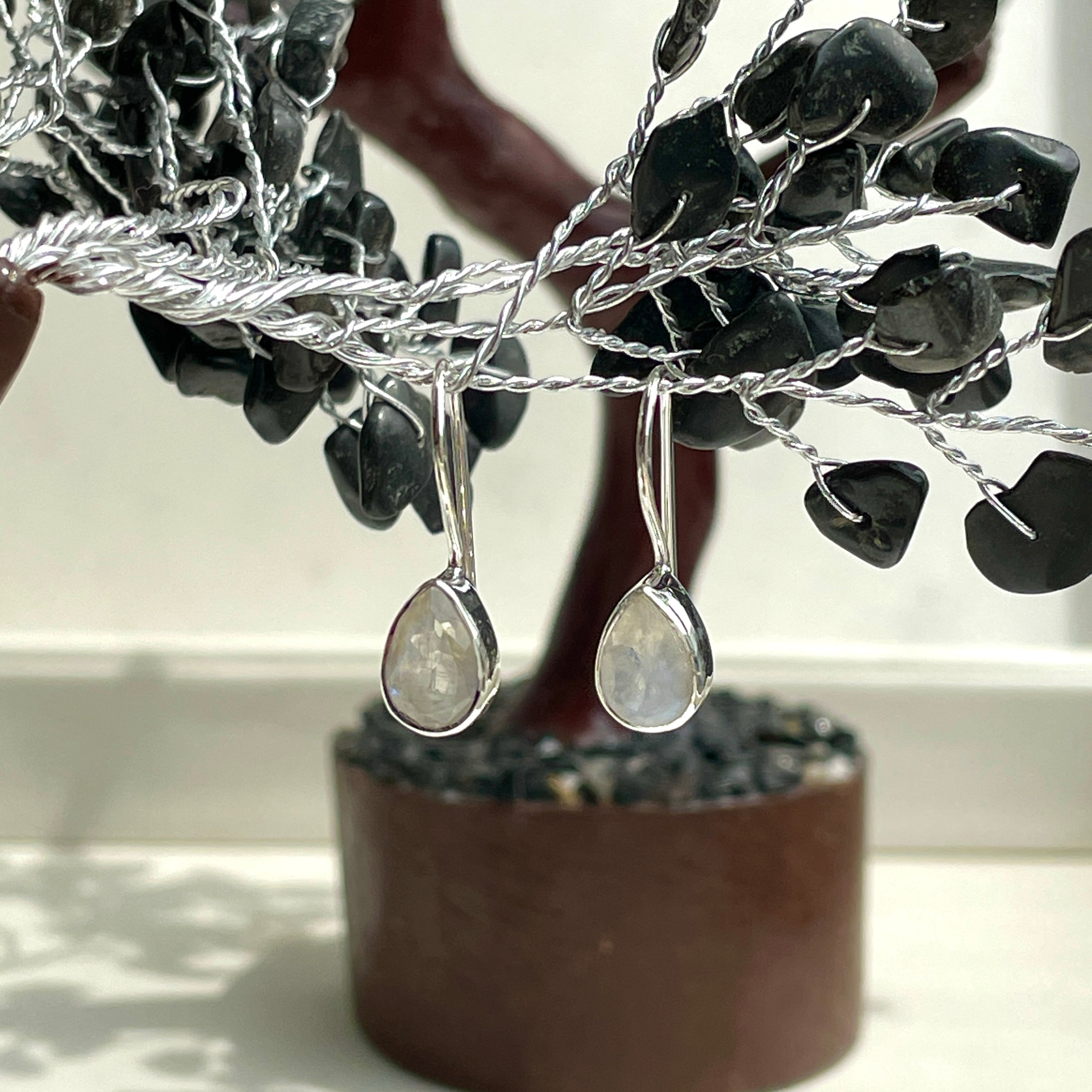Sterling Silver Earrings  - Rainbow Moonstone - Teardrop