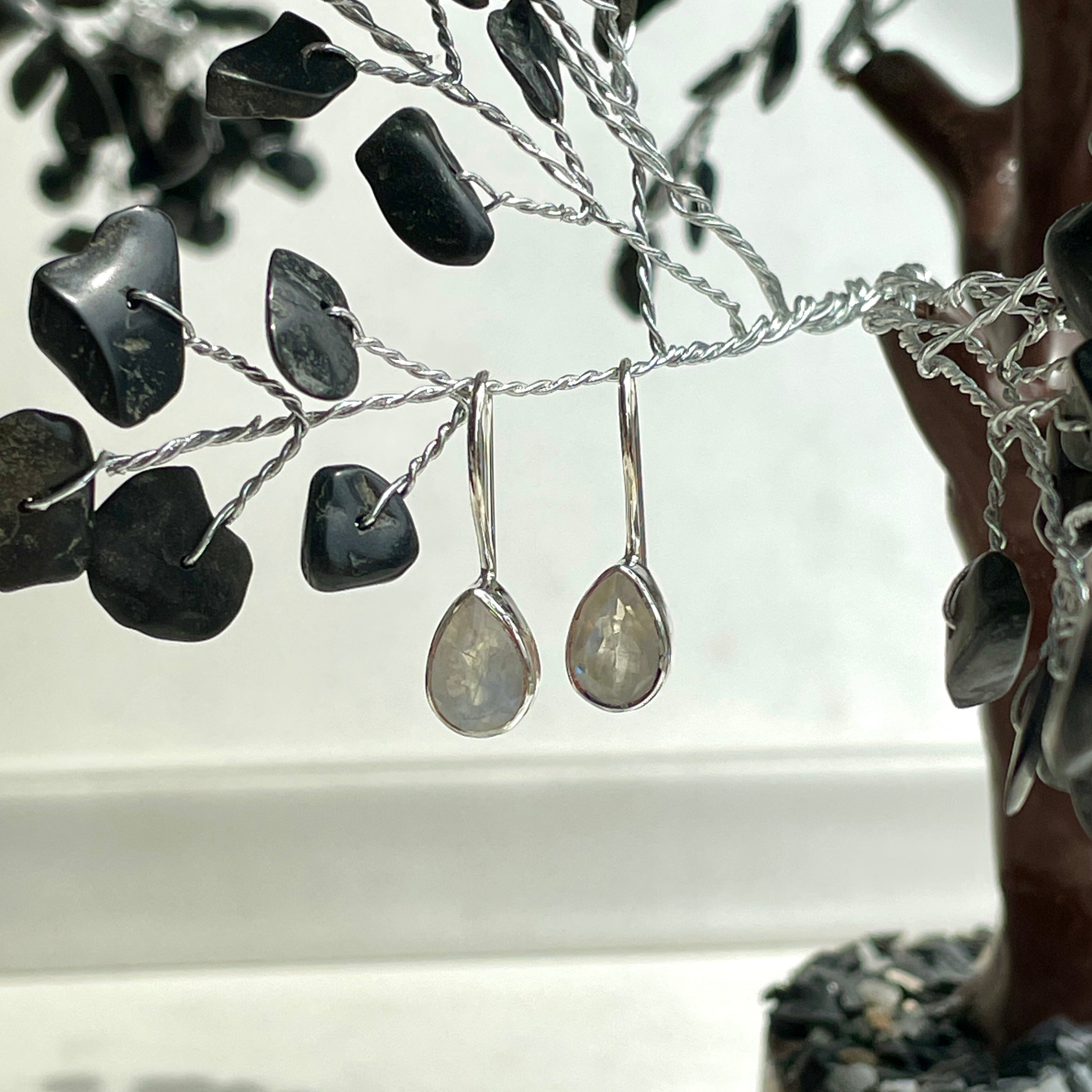 Sterling Silver Earrings  - Rainbow Moonstone - Teardrop