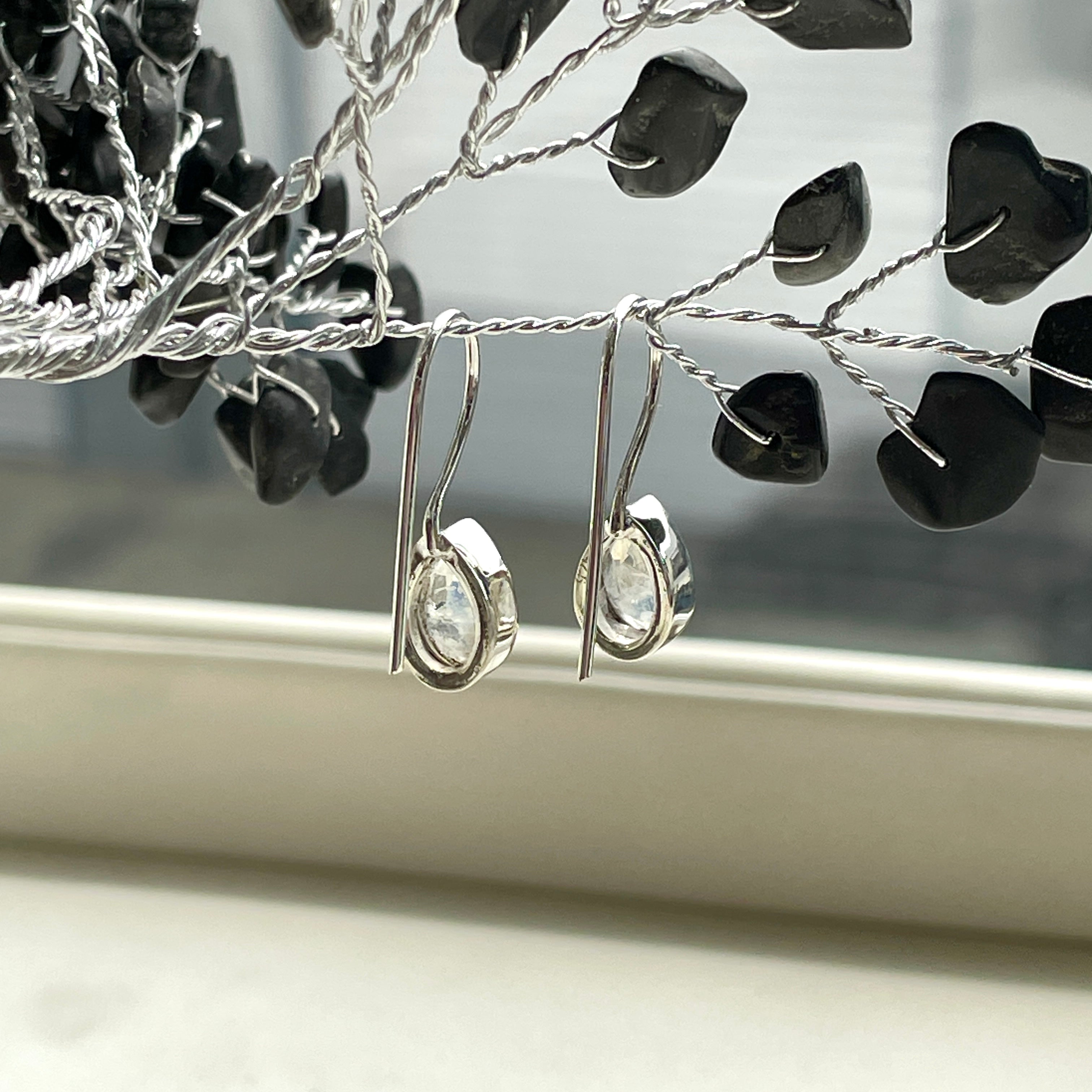 Sterling Silver Earrings  - Rainbow Moonstone - Teardrop