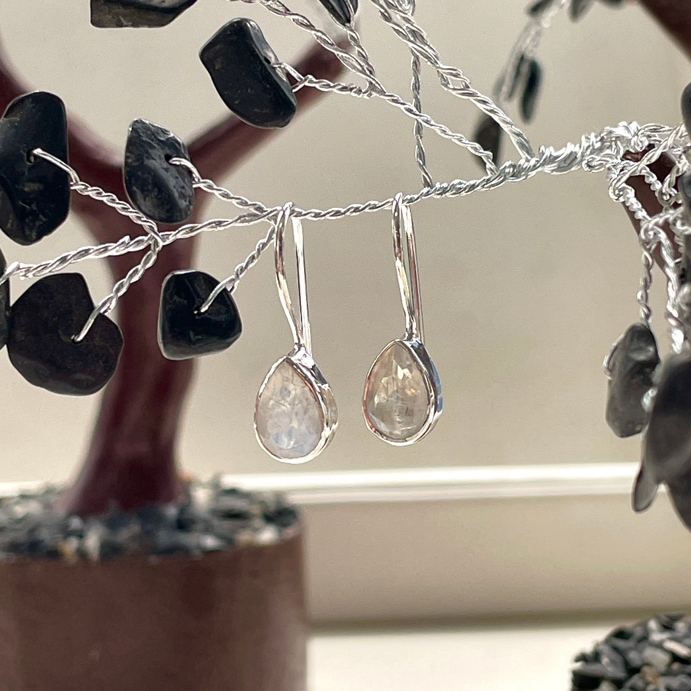 Sterling Silver Earrings  - Rainbow Moonstone - Teardrop