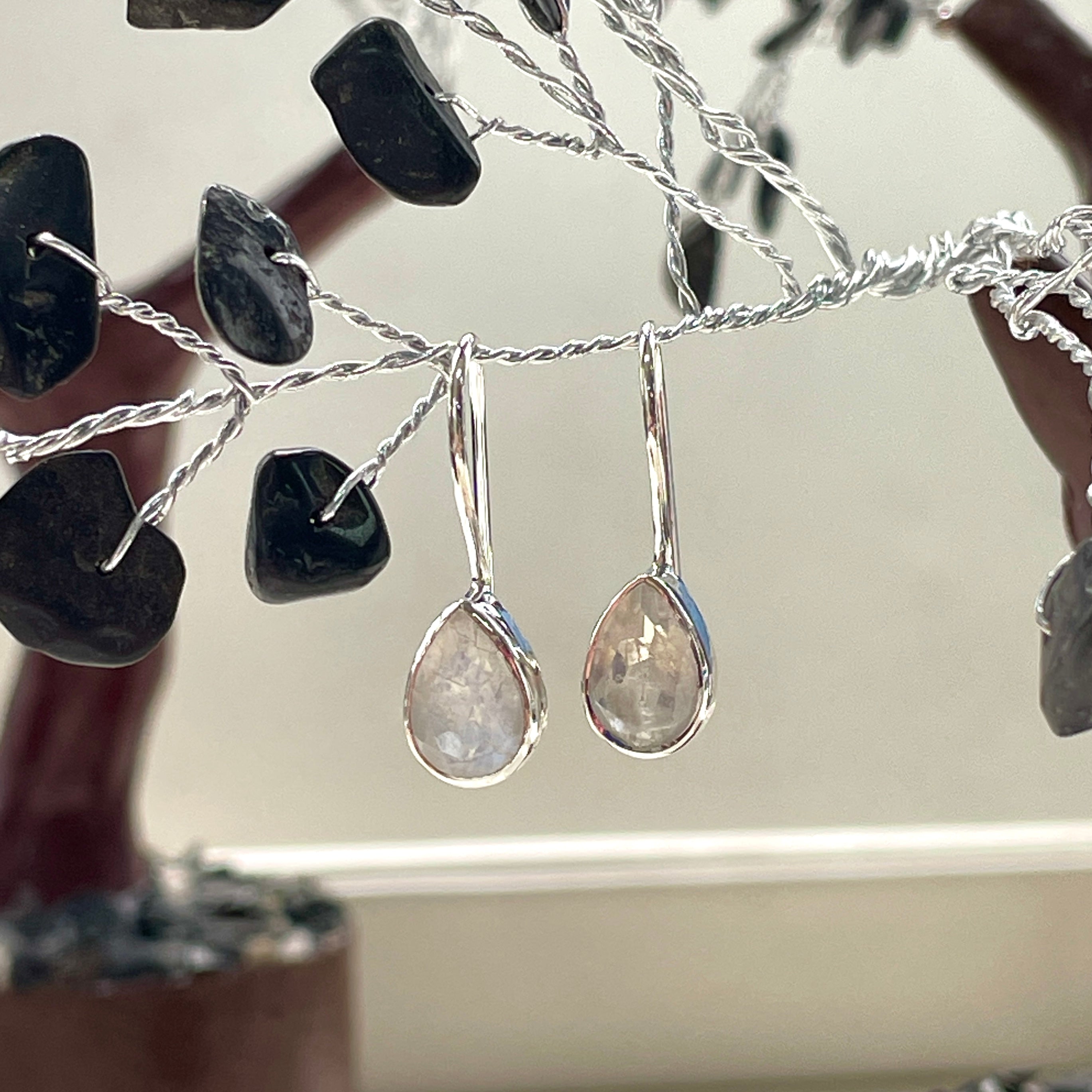 Sterling Silver Earrings  - Rainbow Moonstone - Teardrop