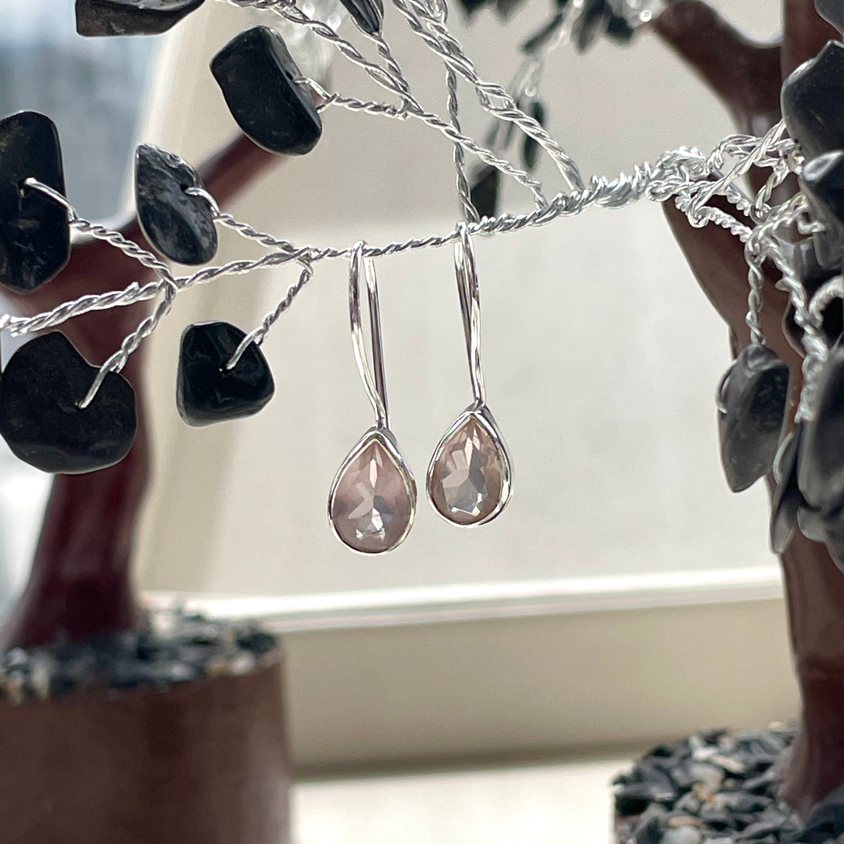Sterling Silver Earrings - Rose Quartz - Teardrop