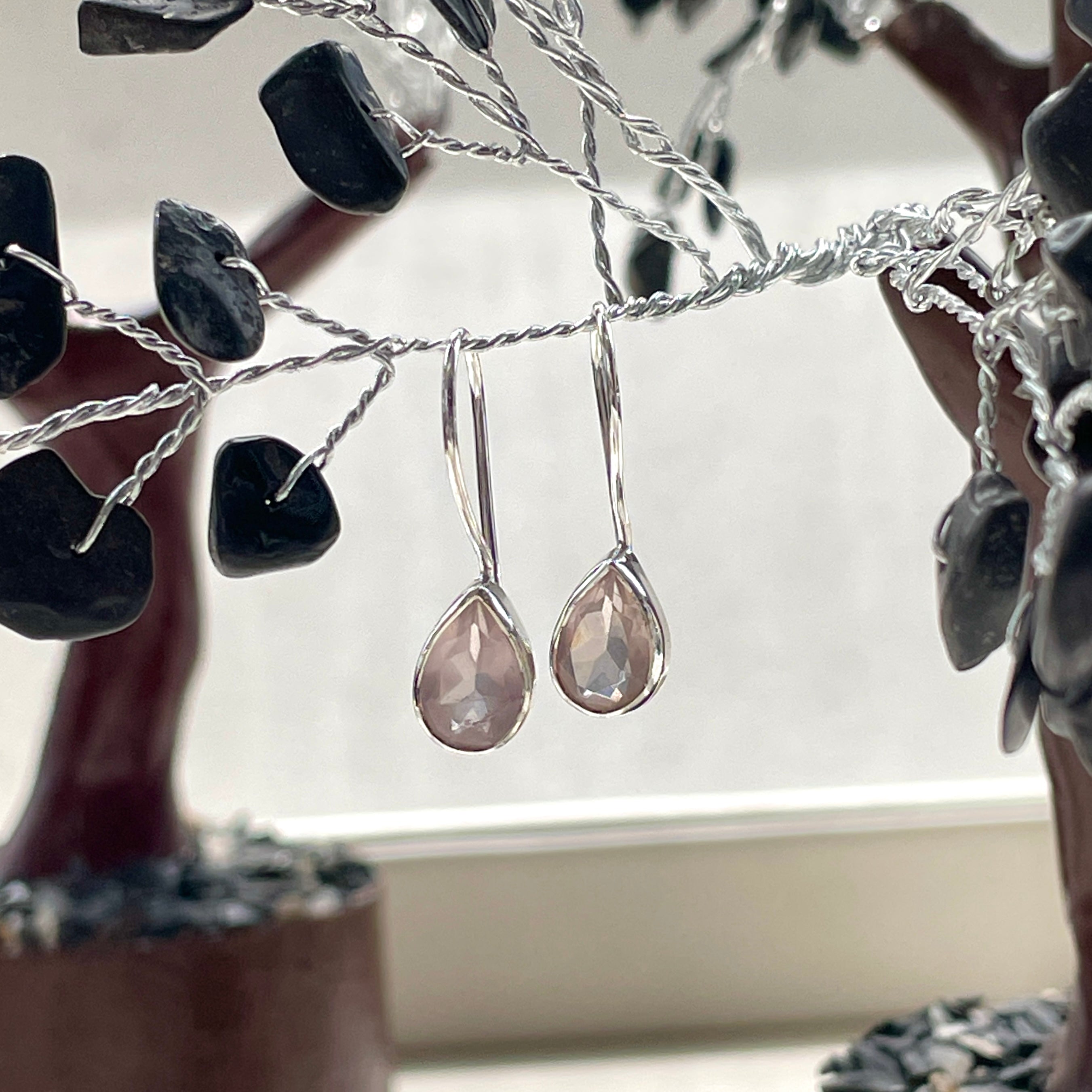 Sterling Silver Earrings - Rose Quartz - Teardrop