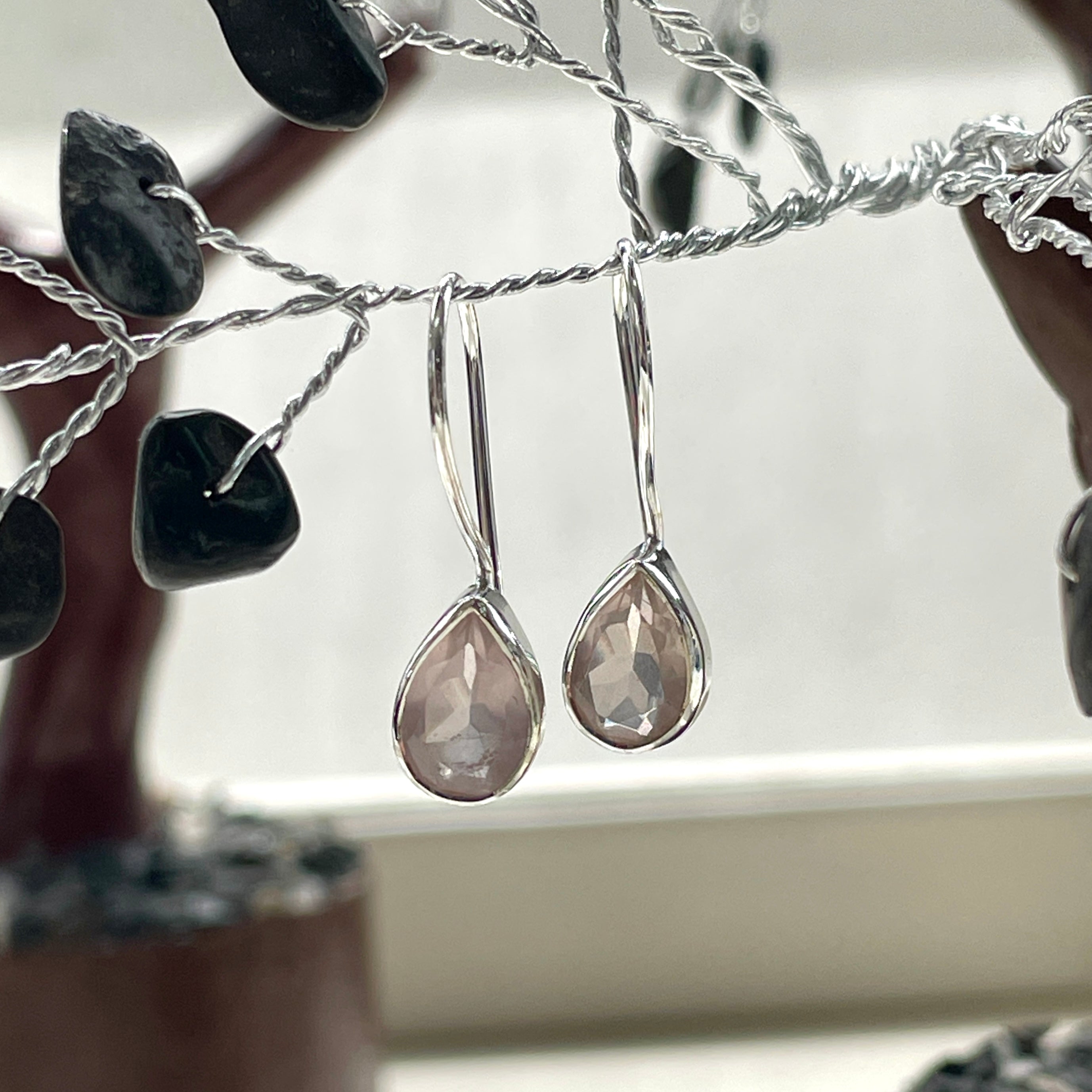 Sterling Silver Earrings - Rose Quartz - Teardrop