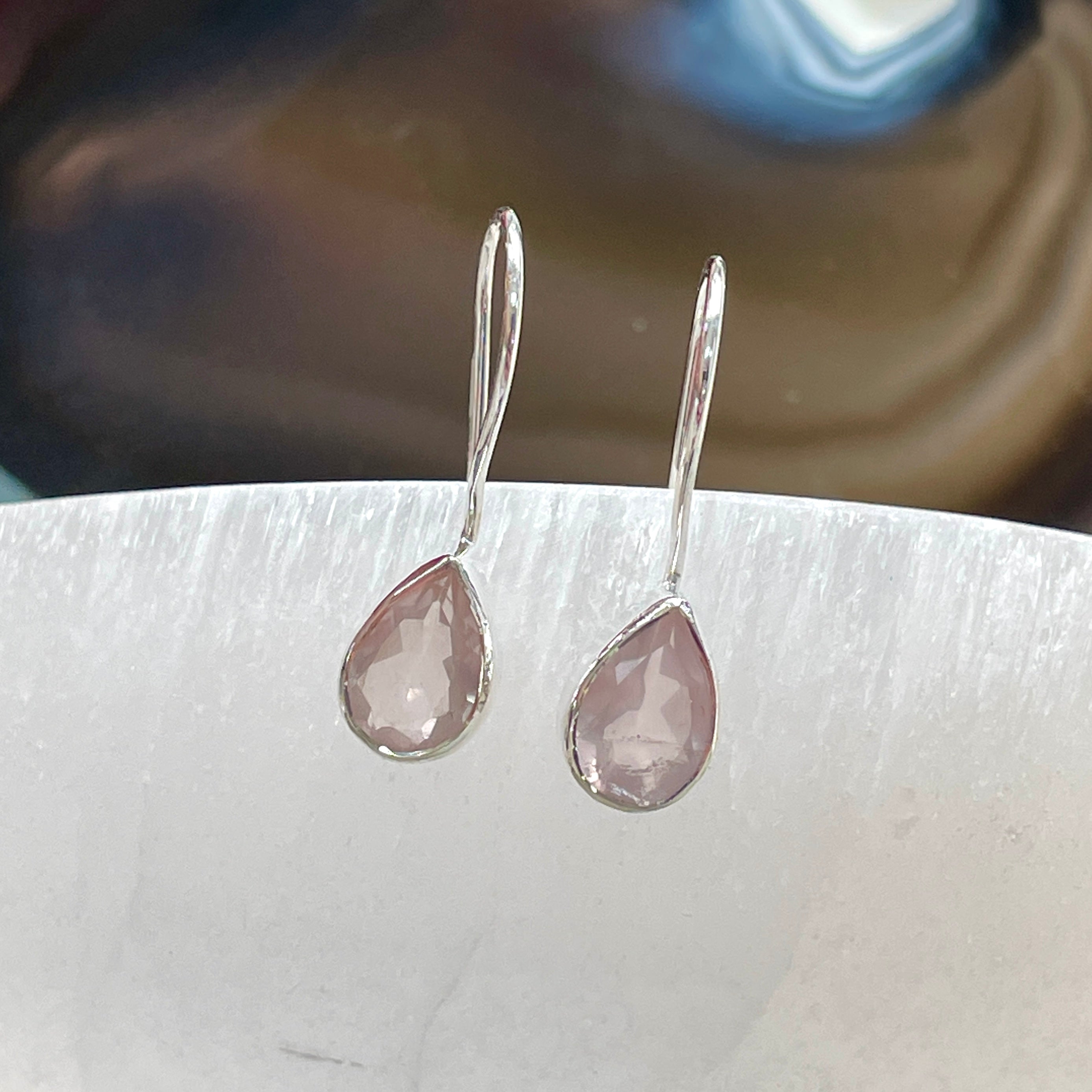 Sterling Silver Earrings - Rose Quartz - Teardrop