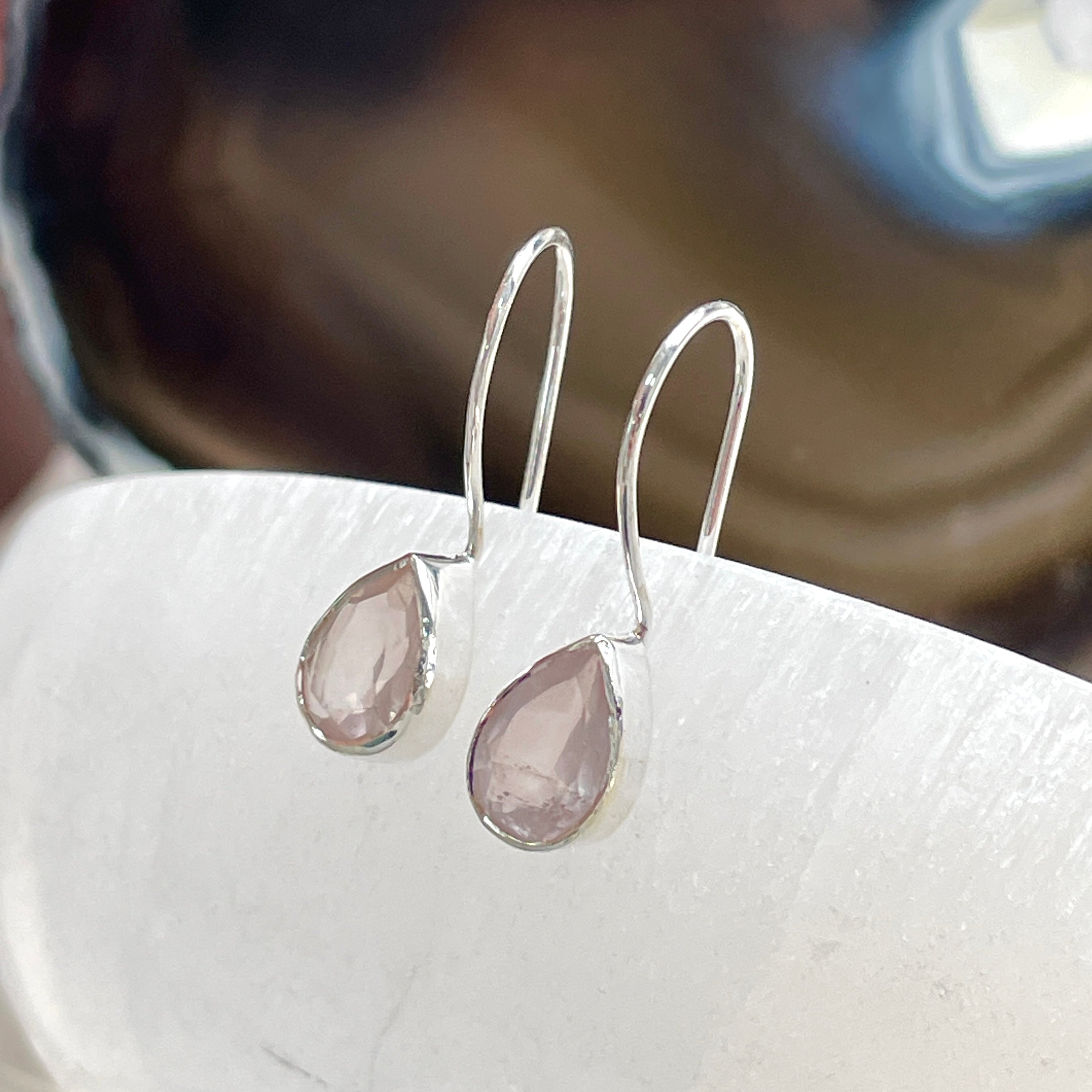 Sterling Silver Earrings - Rose Quartz - Teardrop